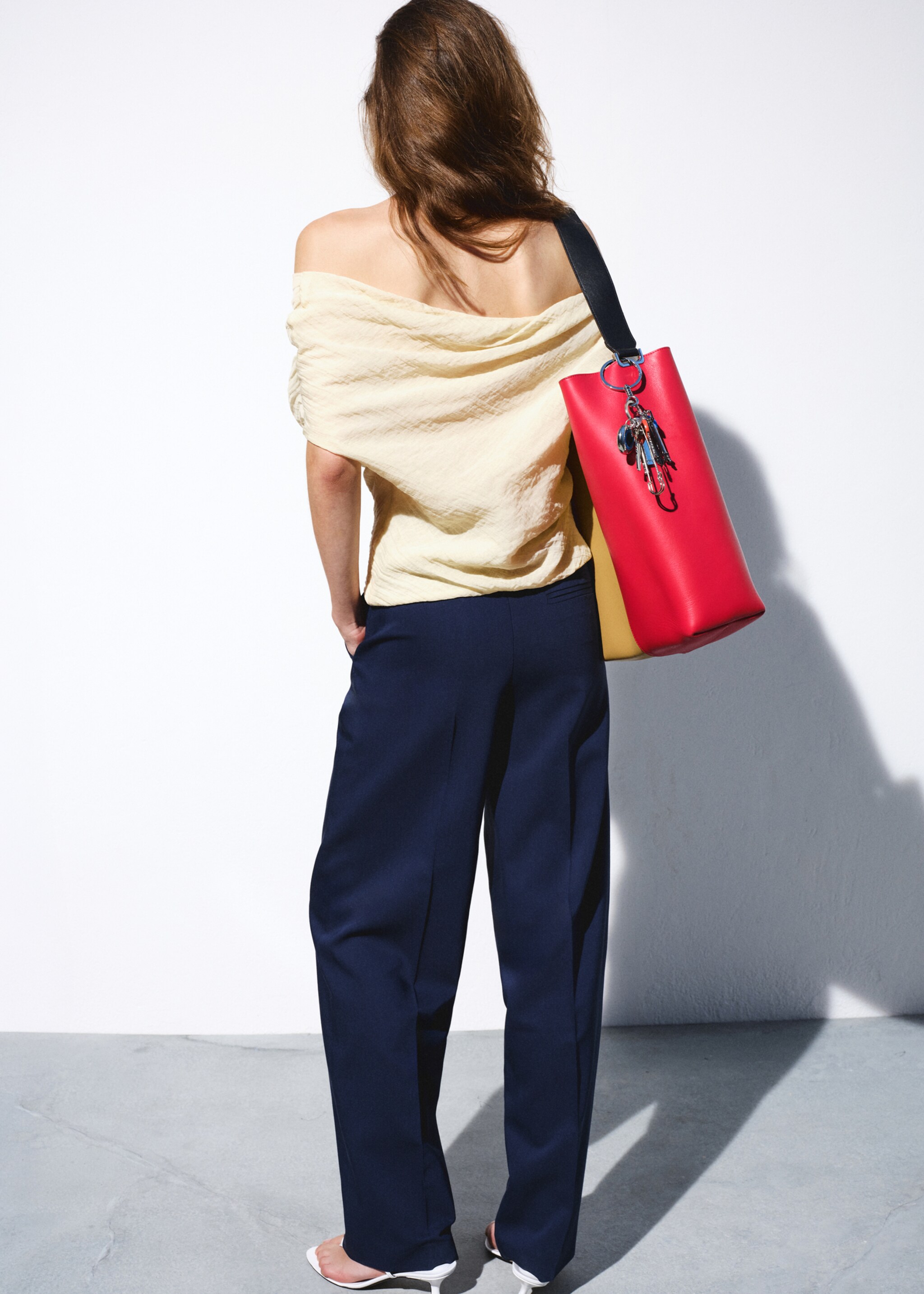 Pantalon de costume droit taille basse - Verso de l’article, Bleu. Ref: 27027805-00.