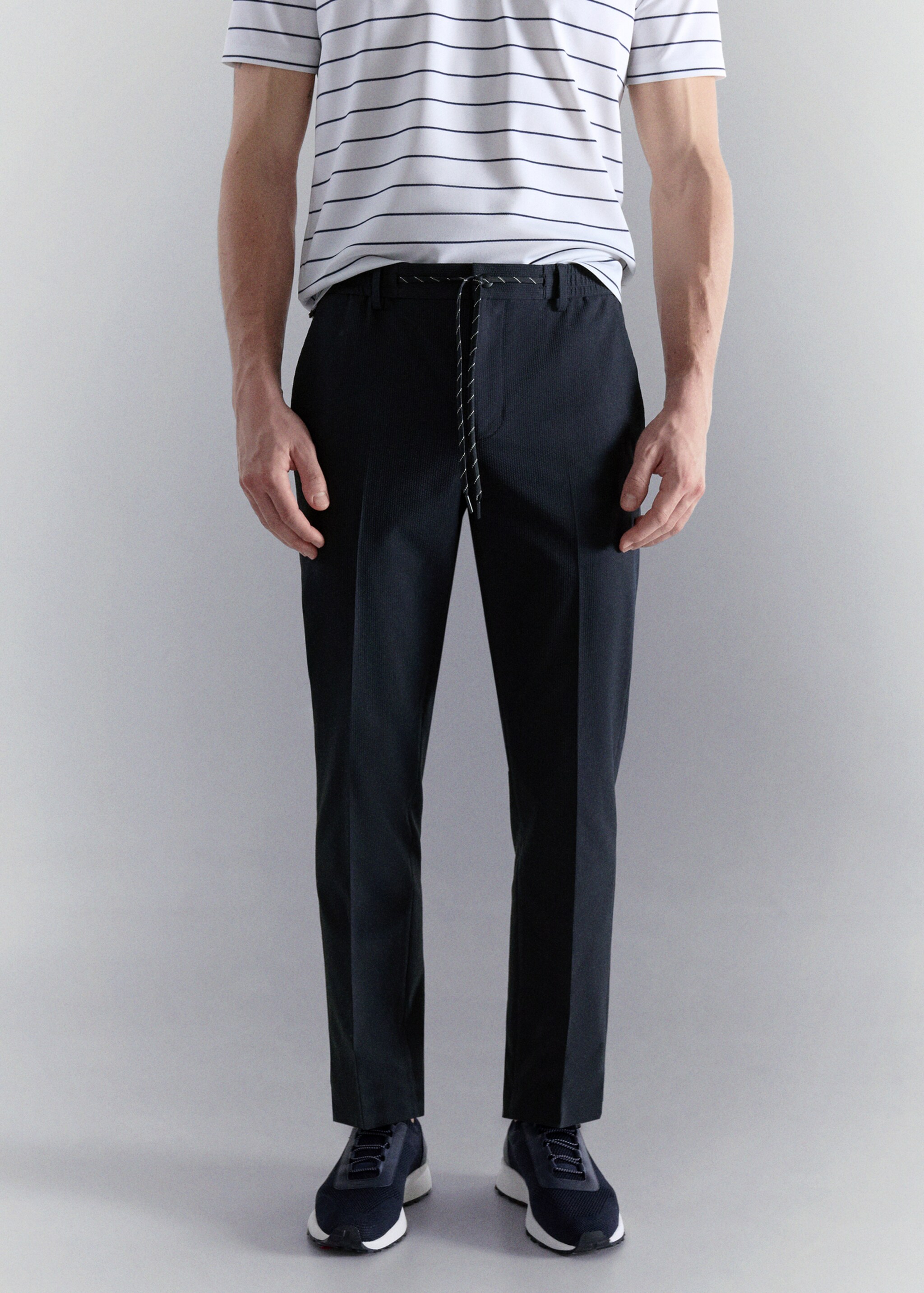 Pantalon slim-fit tissu comfort stretch - Plan moyen, Bleu marine. Ref: 27027898-00.