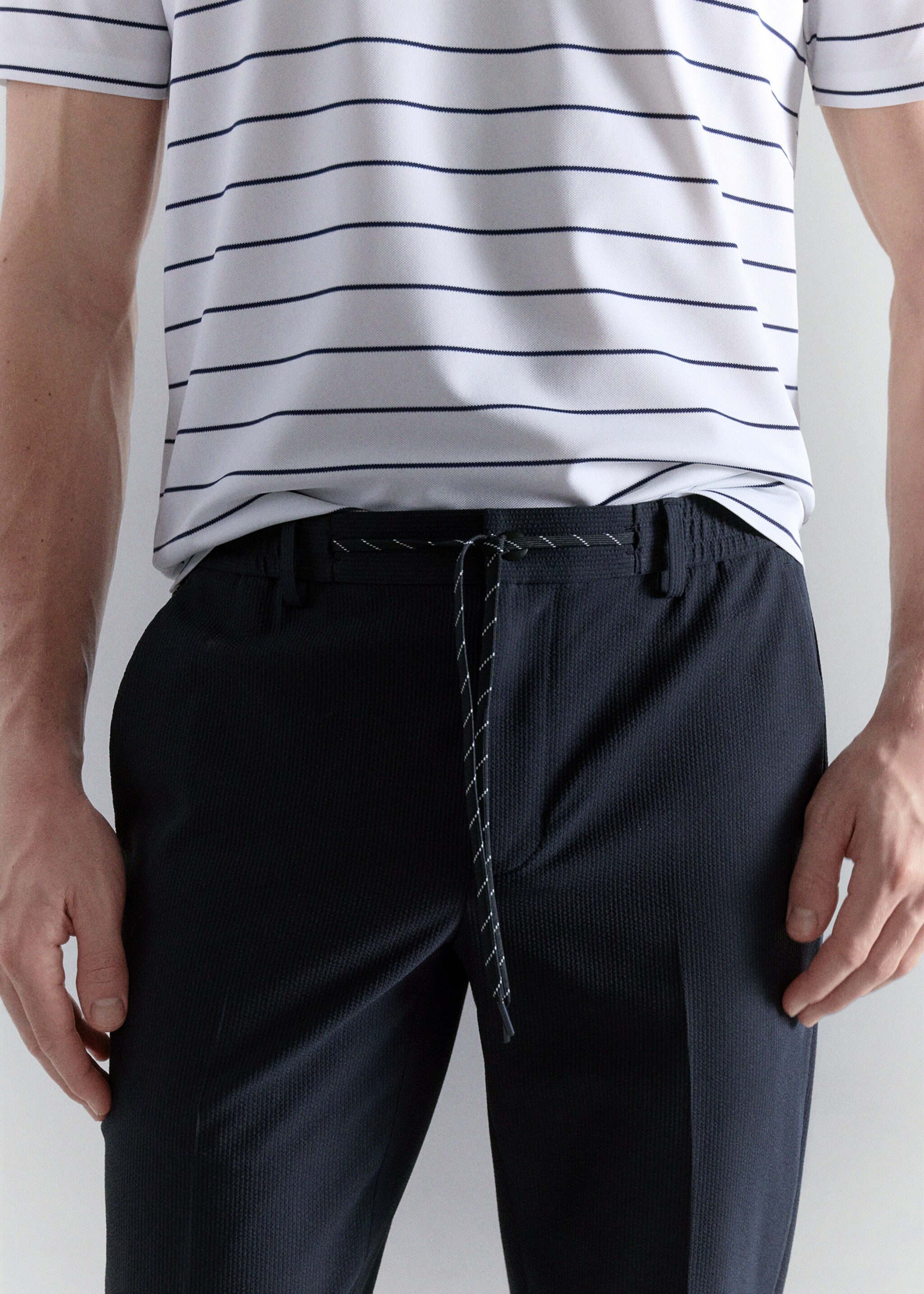Pantalon slim-fit tissu comfort stretch - Détail de l'article 1, Bleu marine. Ref: 27027898-00.