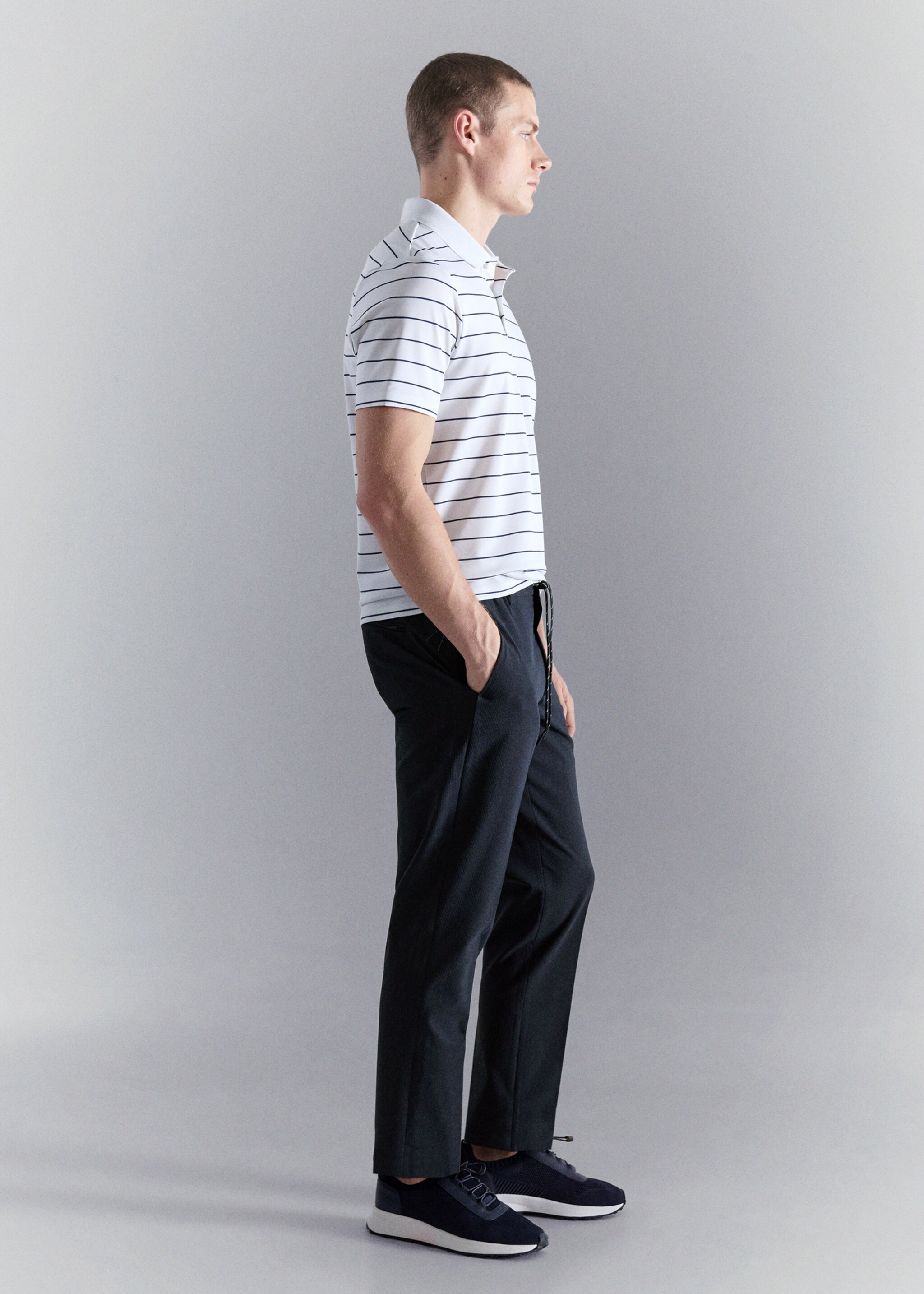 Pantalon slim-fit tissu comfort stretch - Détail de l'article 2, Bleu marine. Ref: 27027898-00.
