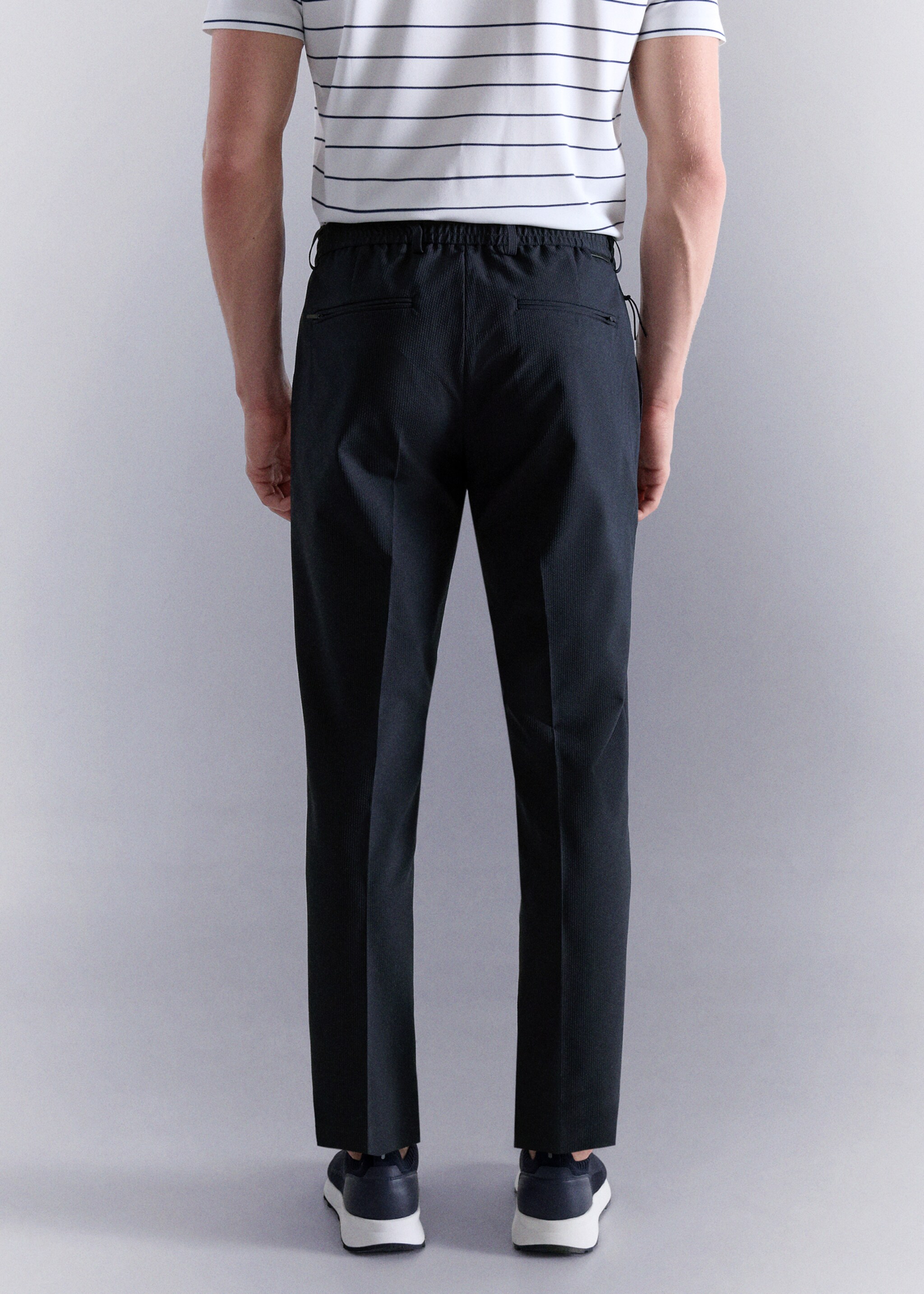 Pantalon slim-fit tissu comfort stretch - Verso de l’article, Bleu marine. Ref: 27027898-00.