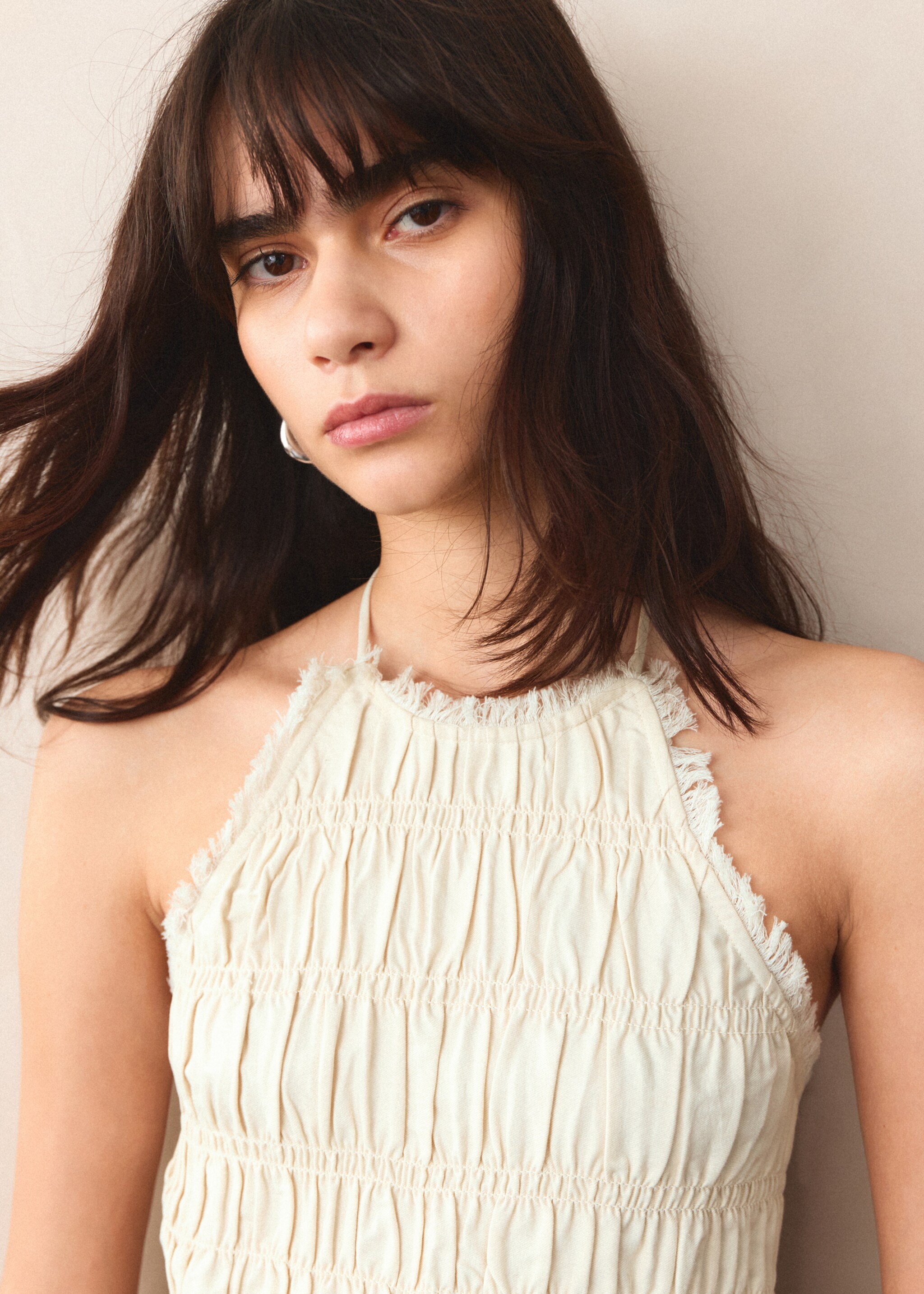 Ruched halter top - Details of the article 1, Sand. Ref: 27027904-00.