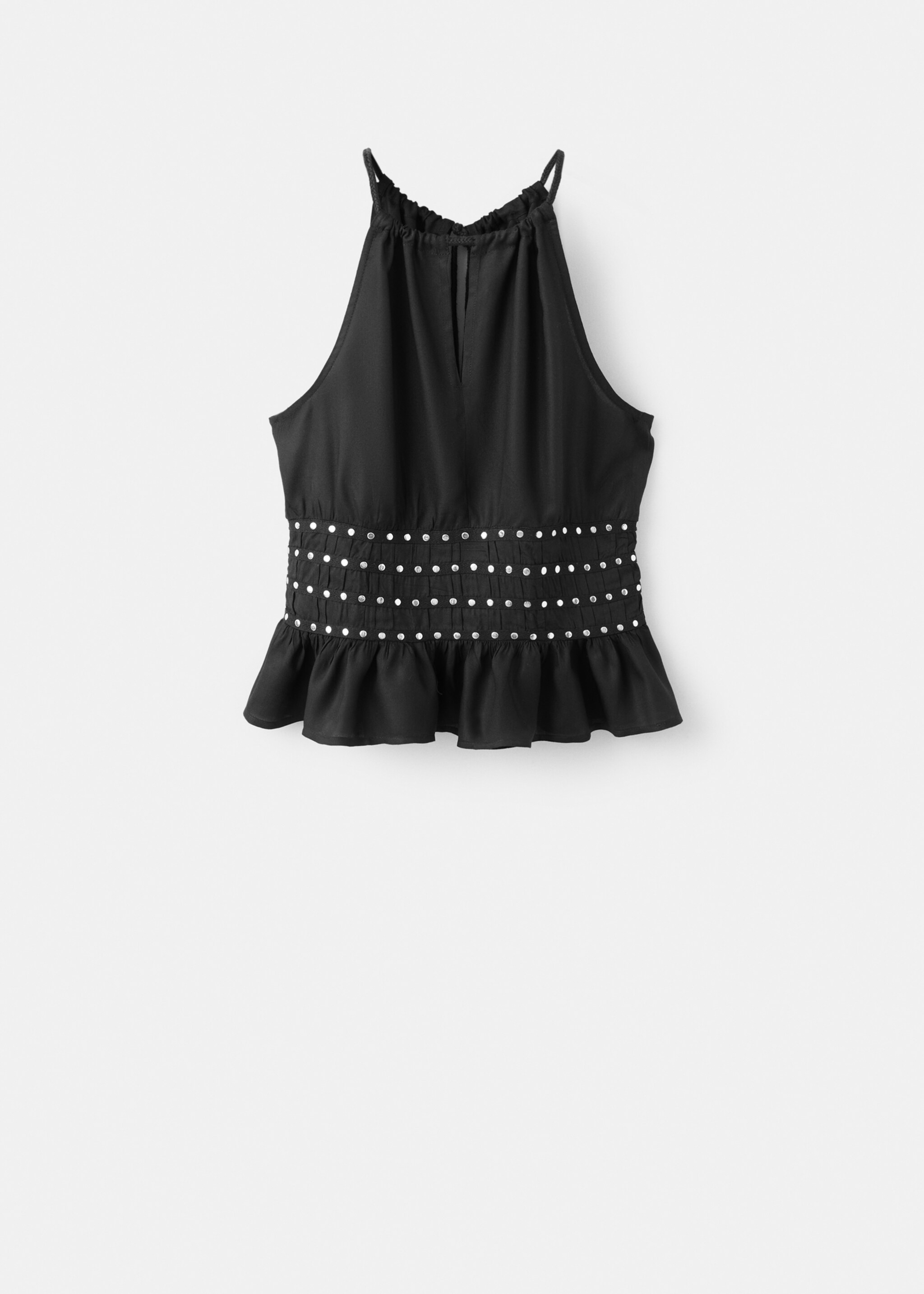 Top à encolure américaine détail froncé - Article sans modèle, Noir. Ref: 27027905-00.