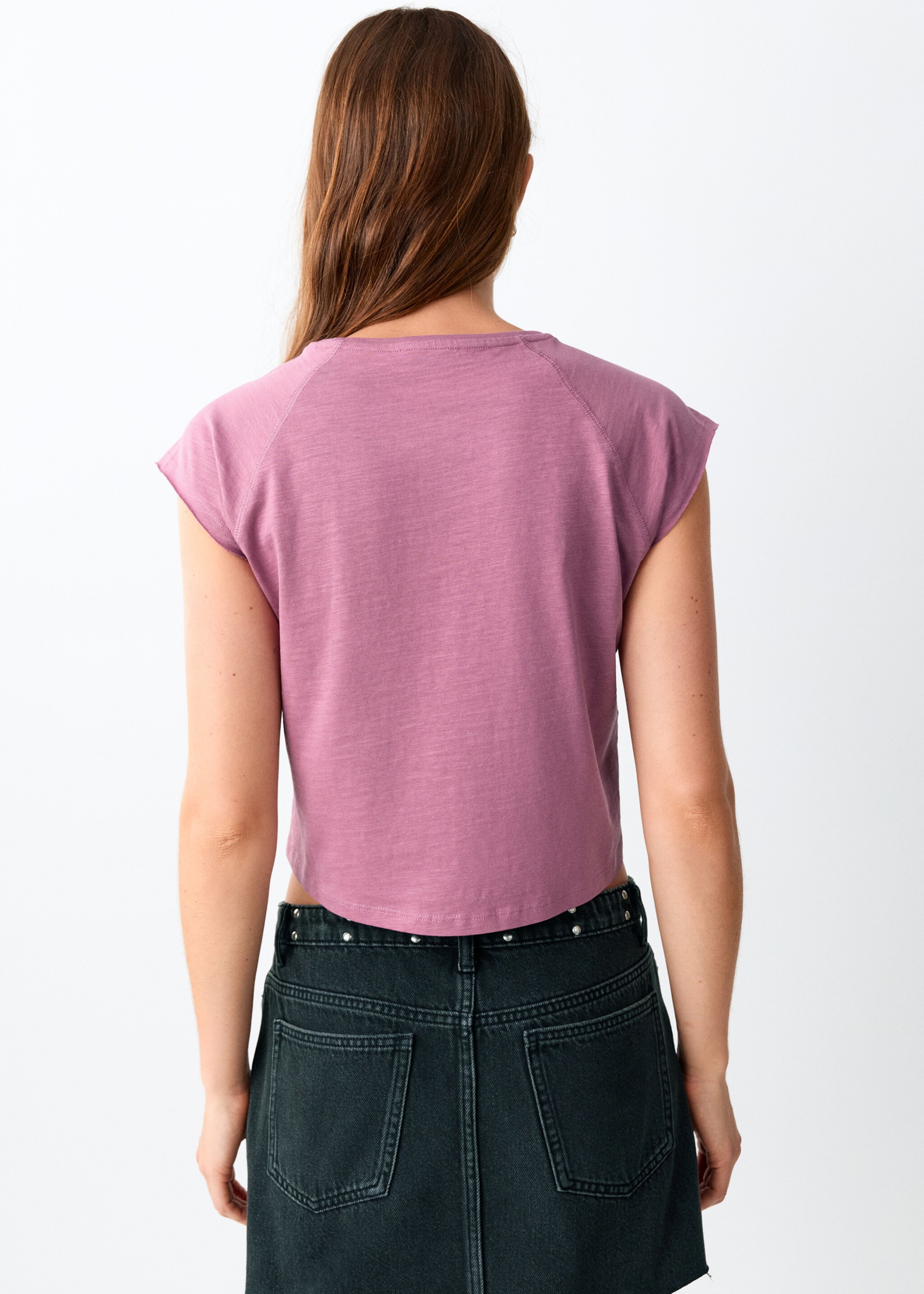 Cropped cotton T-shirt - Reverse of the article, Pink. Ref: 27027907-00.