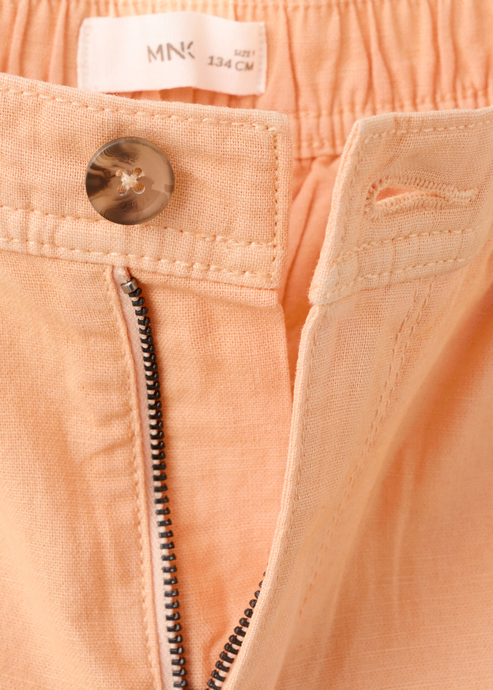 Cotton-linen blend bermuda shorts - Details of the article 8, Peach. Ref: 27027908-00.