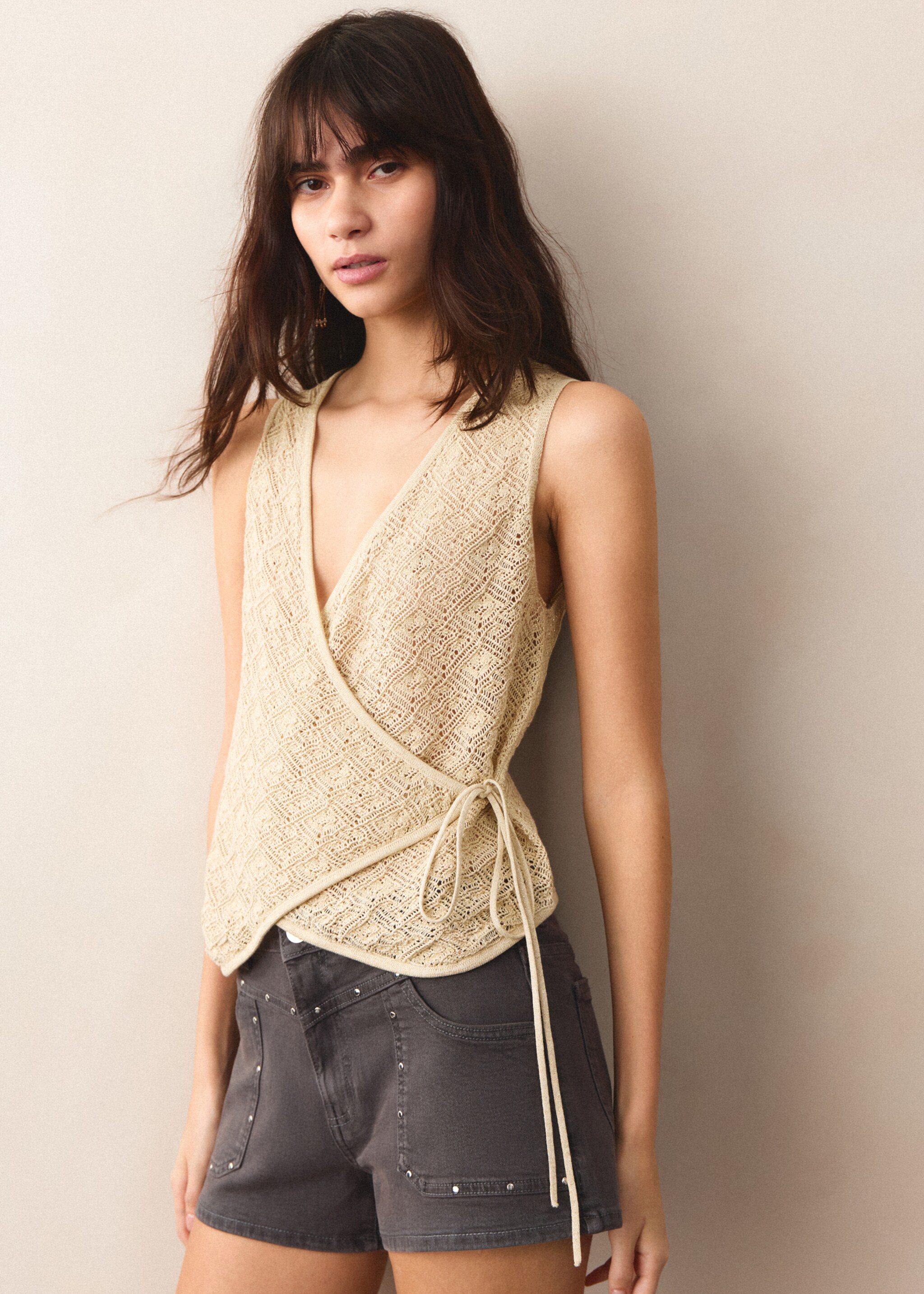 Lurex wrap top - Medium plane, Gold. Ref: 27027912-00.