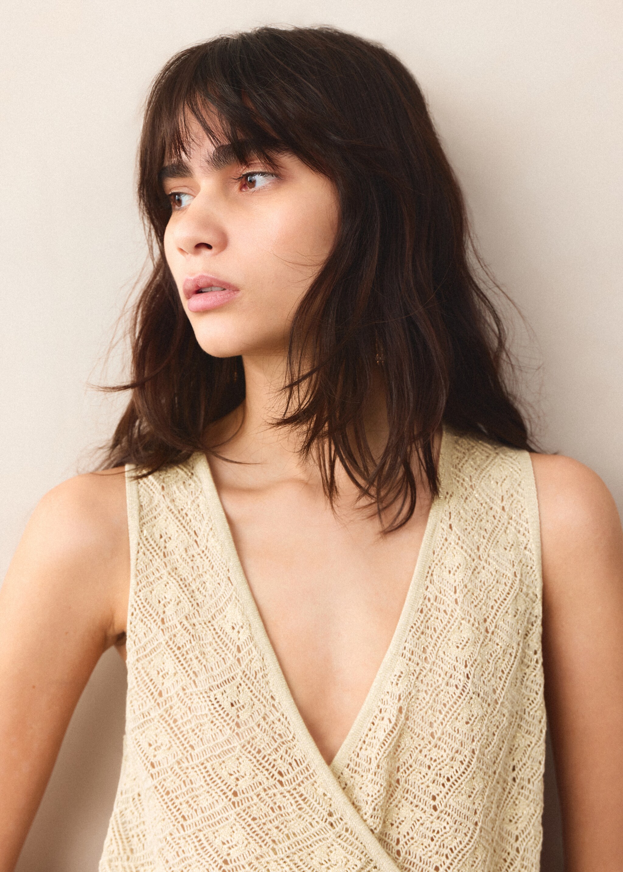 Lurex wrap top - Details of the article 1, Gold. Ref: 27027912-00.