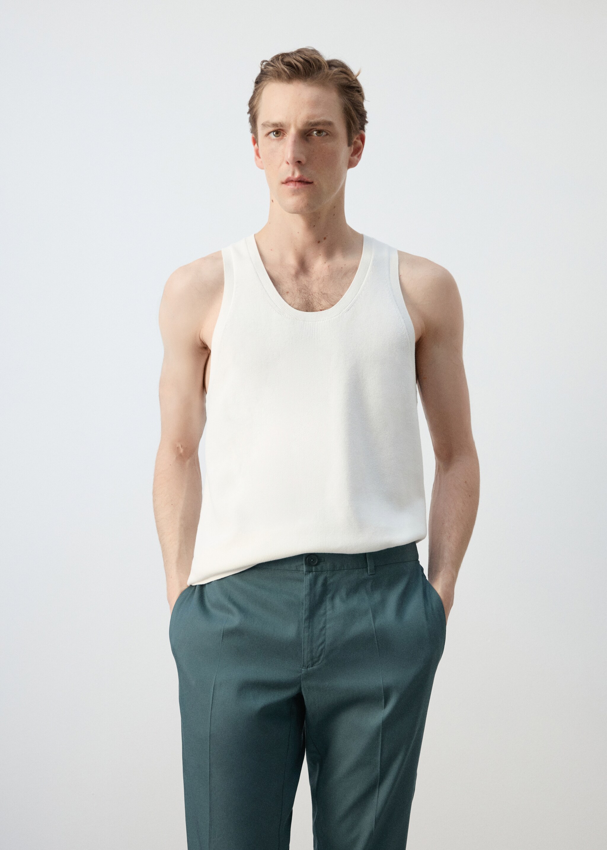 Slim-fit cotton tank top - Medium plane, Off White. Ref: 27027915-00.
