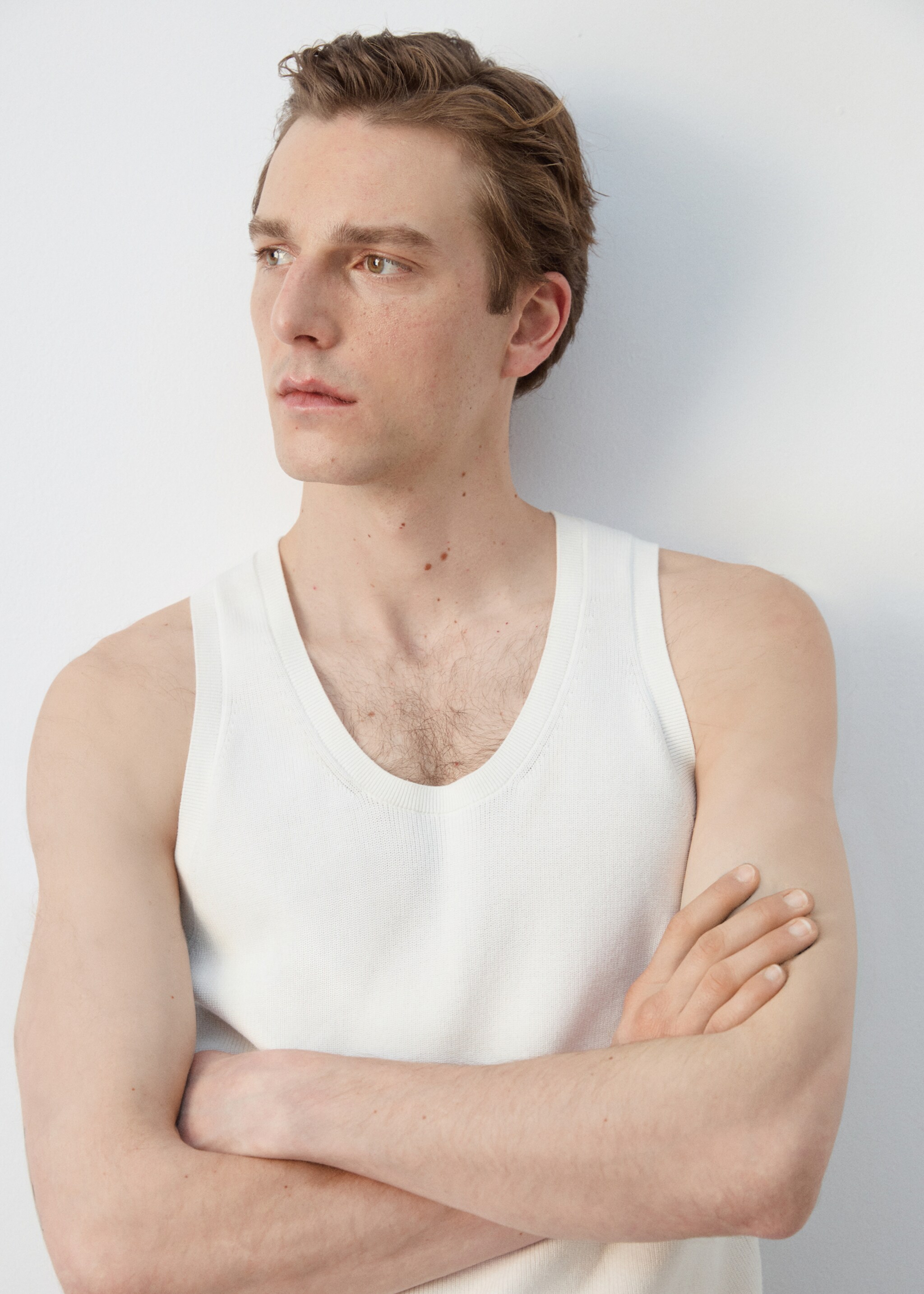 Slim-fit cotton tank top - Details of the article 1, Off White. Ref: 27027915-00.