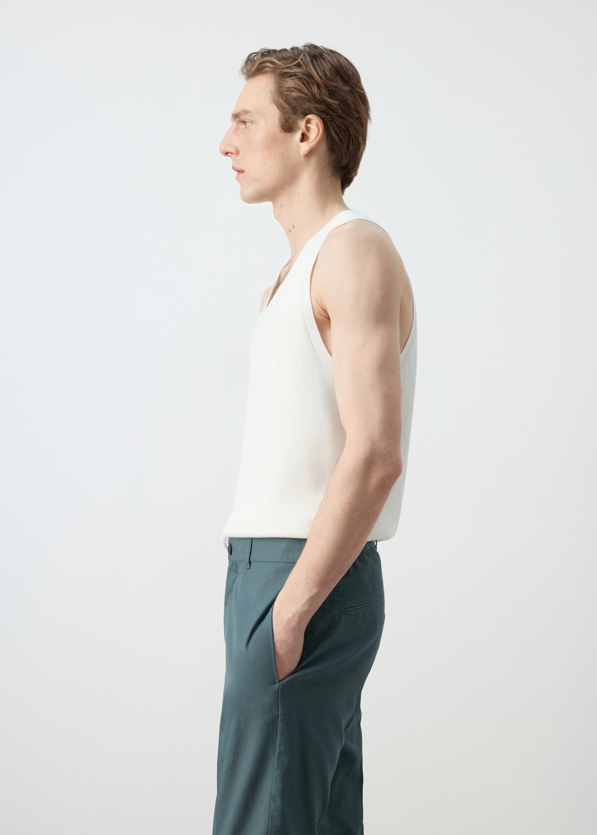 Slim-fit cotton tank top - Details of the article 2, Off White. Ref: 27027915-00.