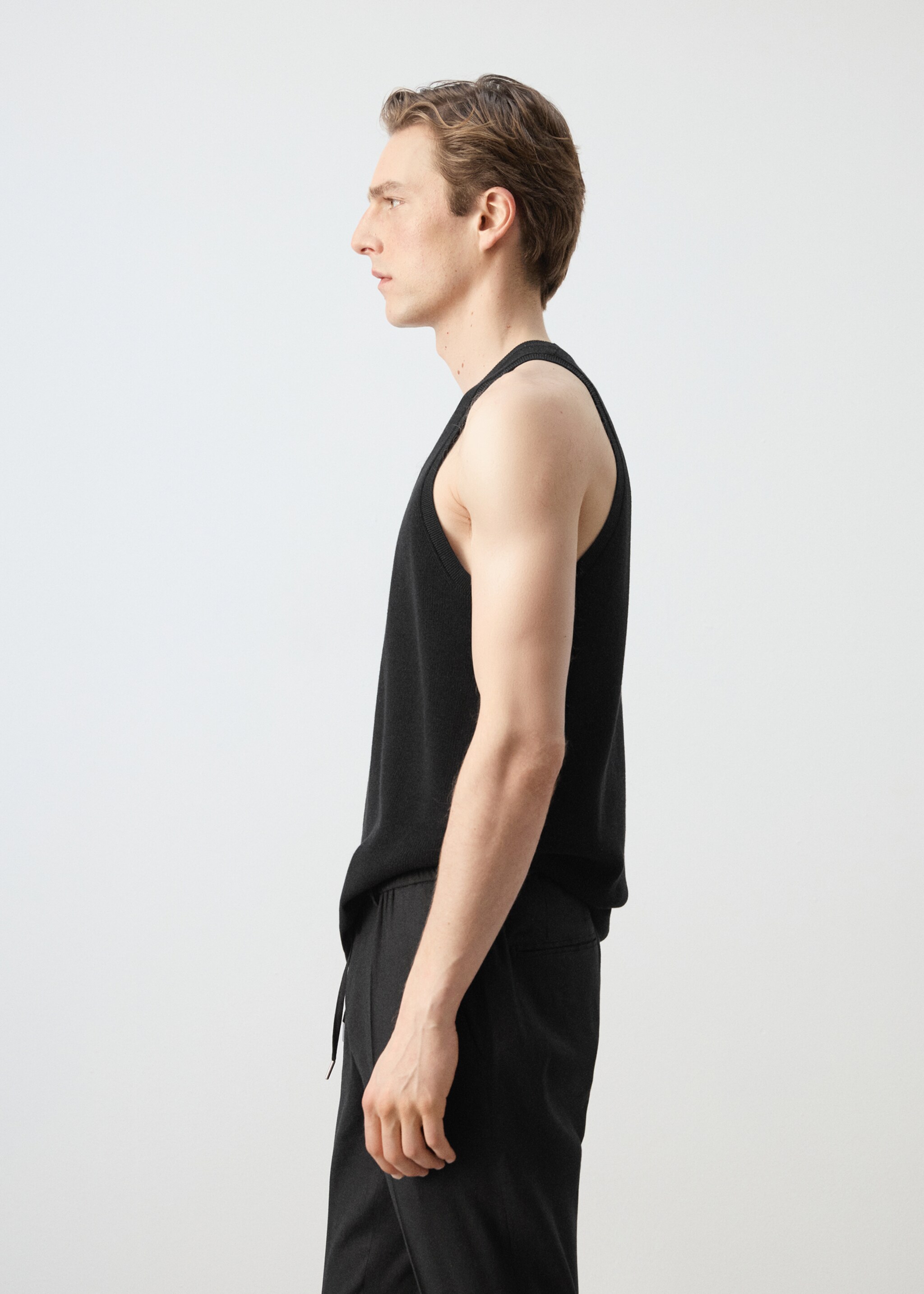 Slim-fit cotton tank top - Details of the article 2, Black. Ref: 27027915-00.