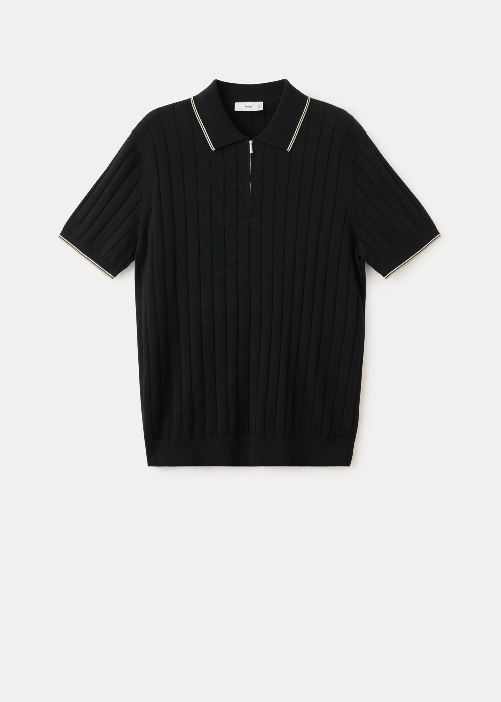 Fine-knit polo shirt with zip - Article without model, Black. Ref: 27027916-00.