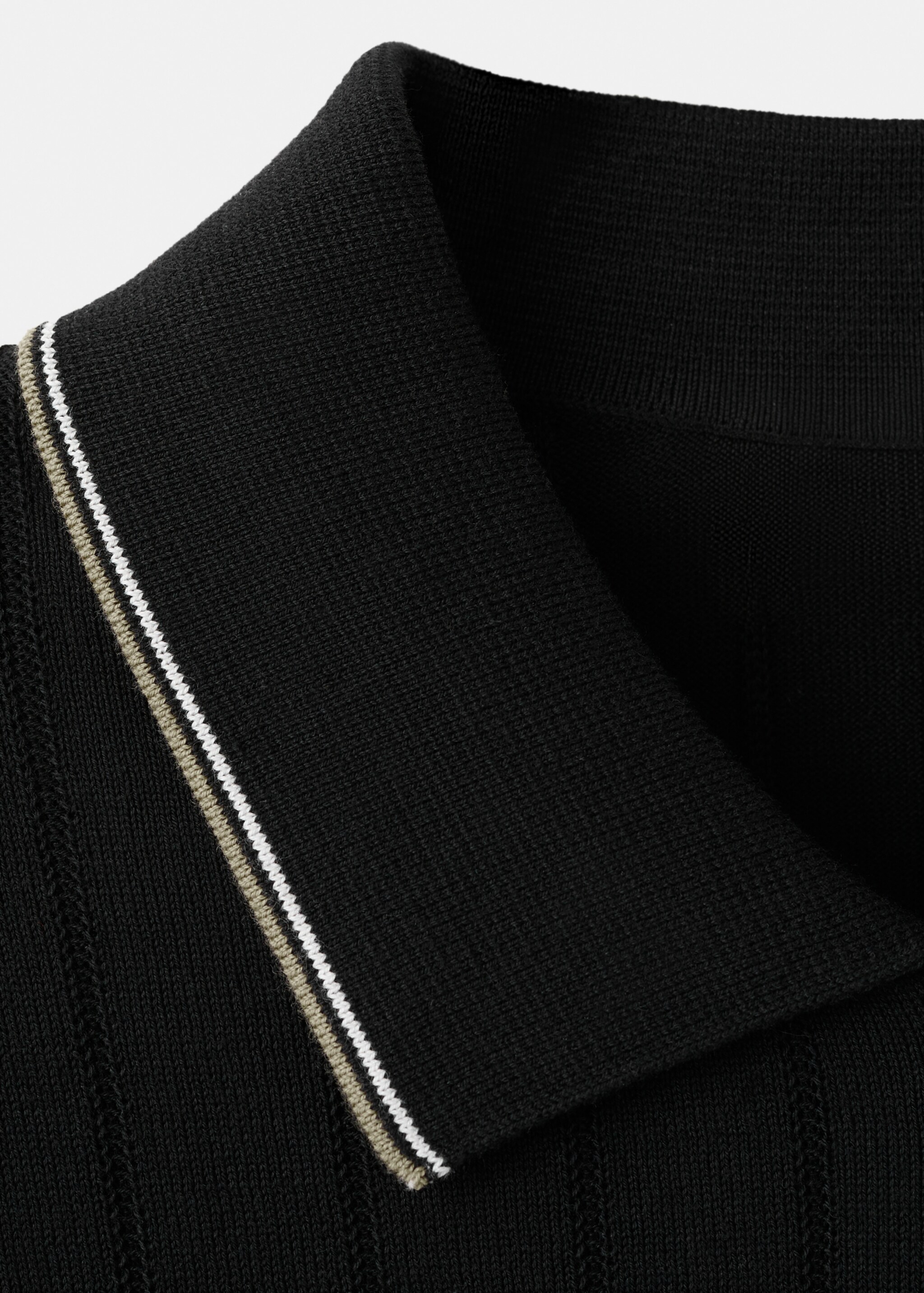 Fine-knit polo shirt with zip - Details of the article 8, Black. Ref: 27027916-00.