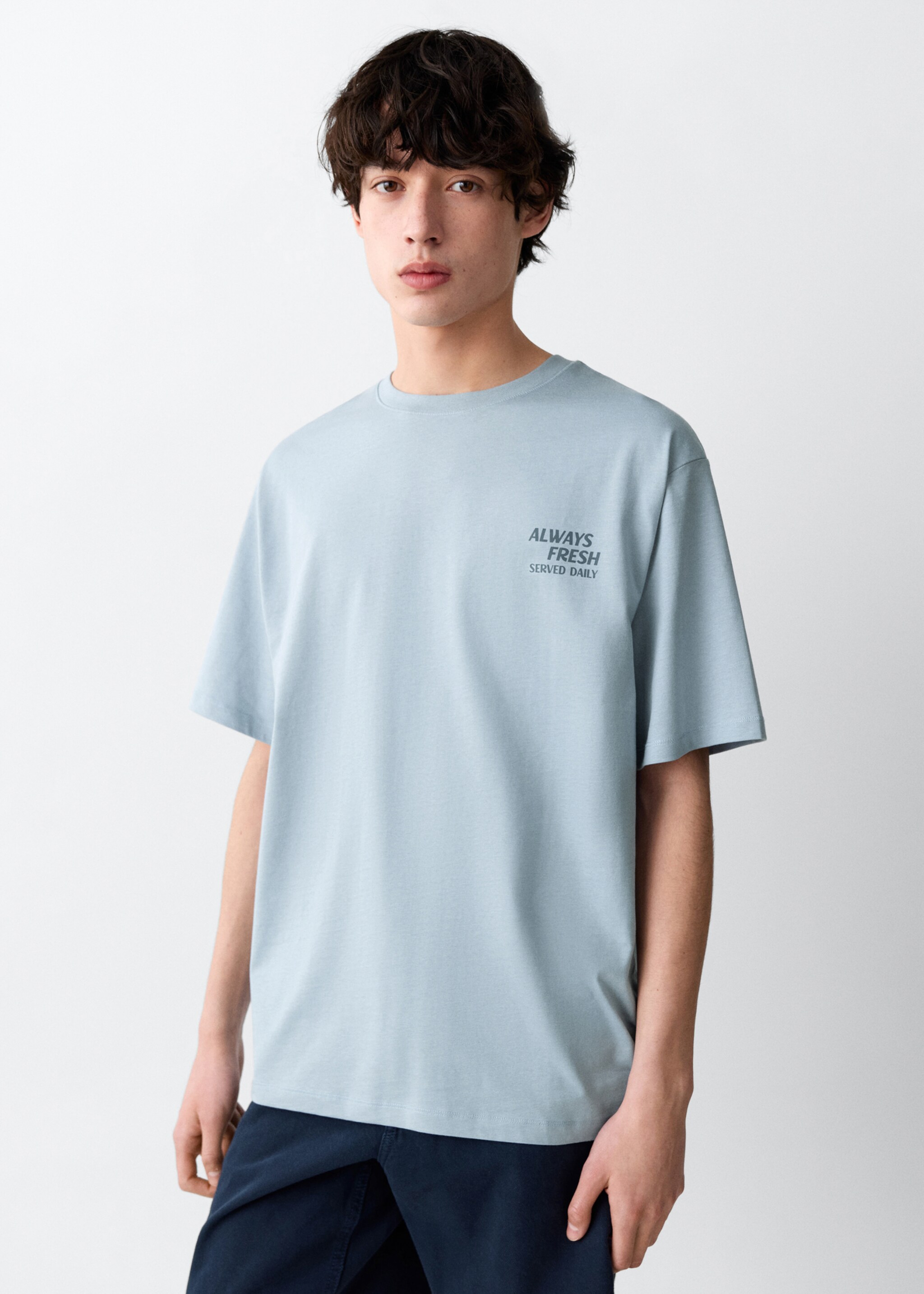 Printed cotton-blend t-shirt - Medium plane, Blue. Ref: 27027933-00.