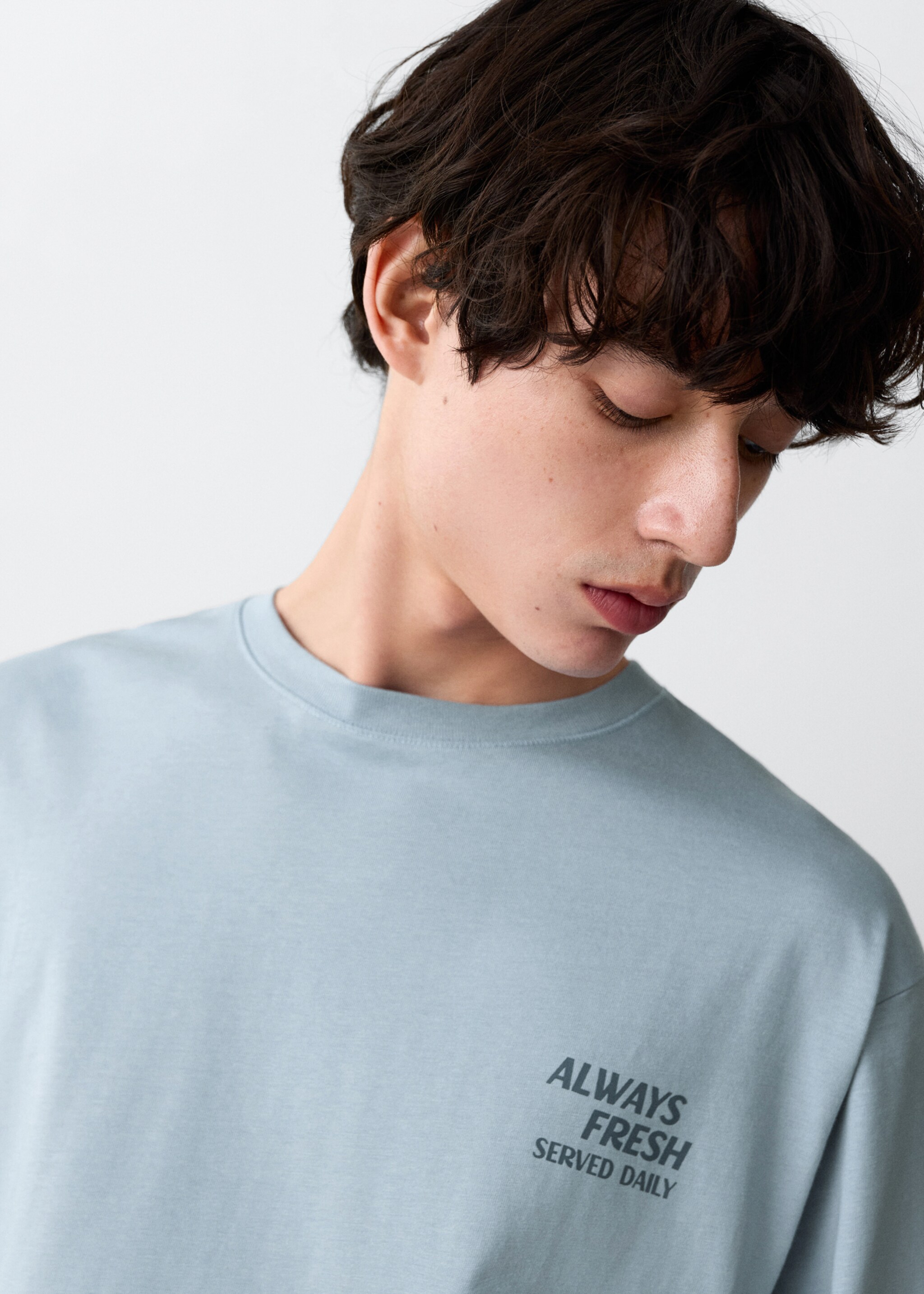 Printed cotton-blend t-shirt - Details of the article 1, Blue. Ref: 27027933-00.