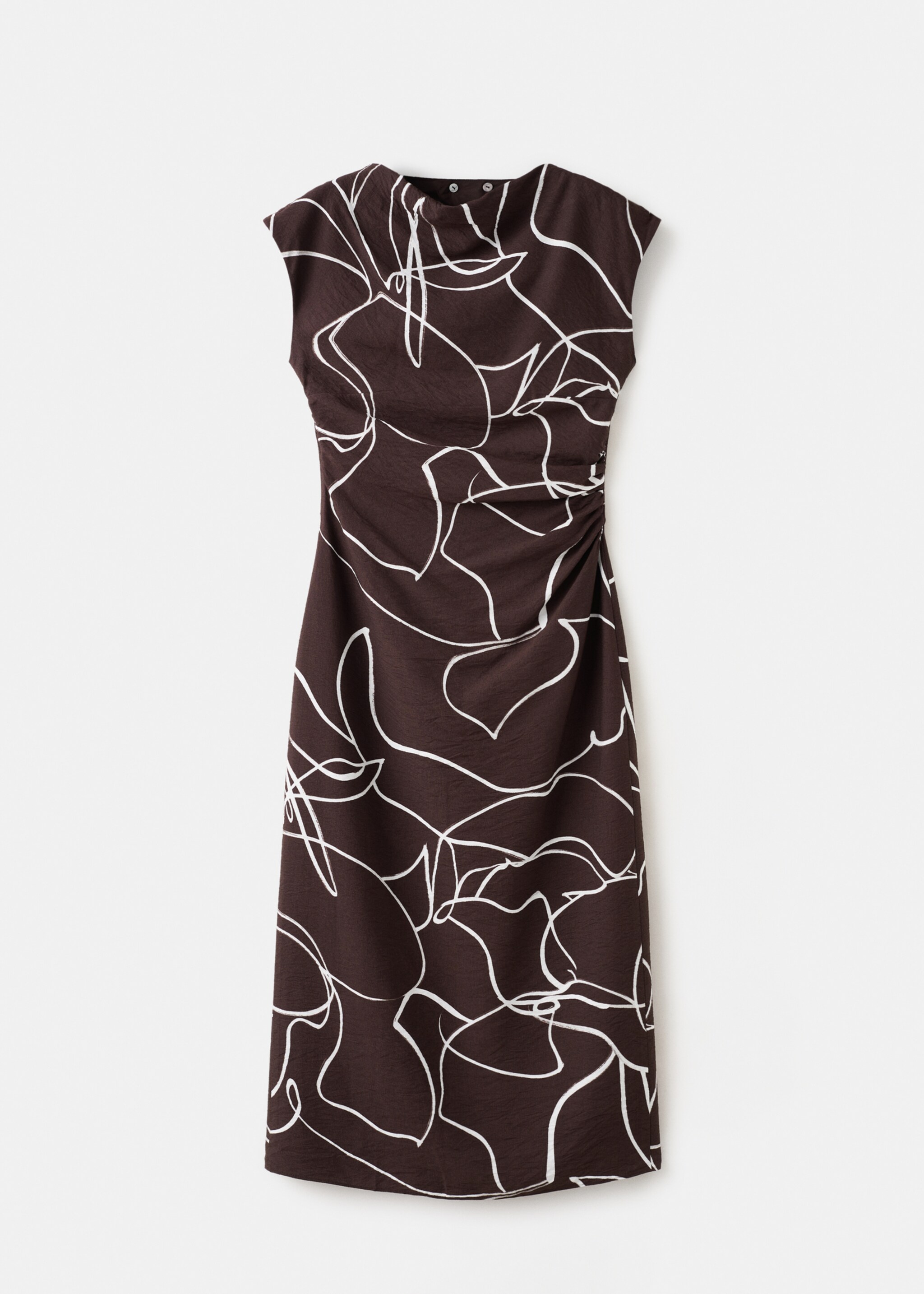 Printed ruched dress - Article without model, Brown. Ref: 27027943-00.