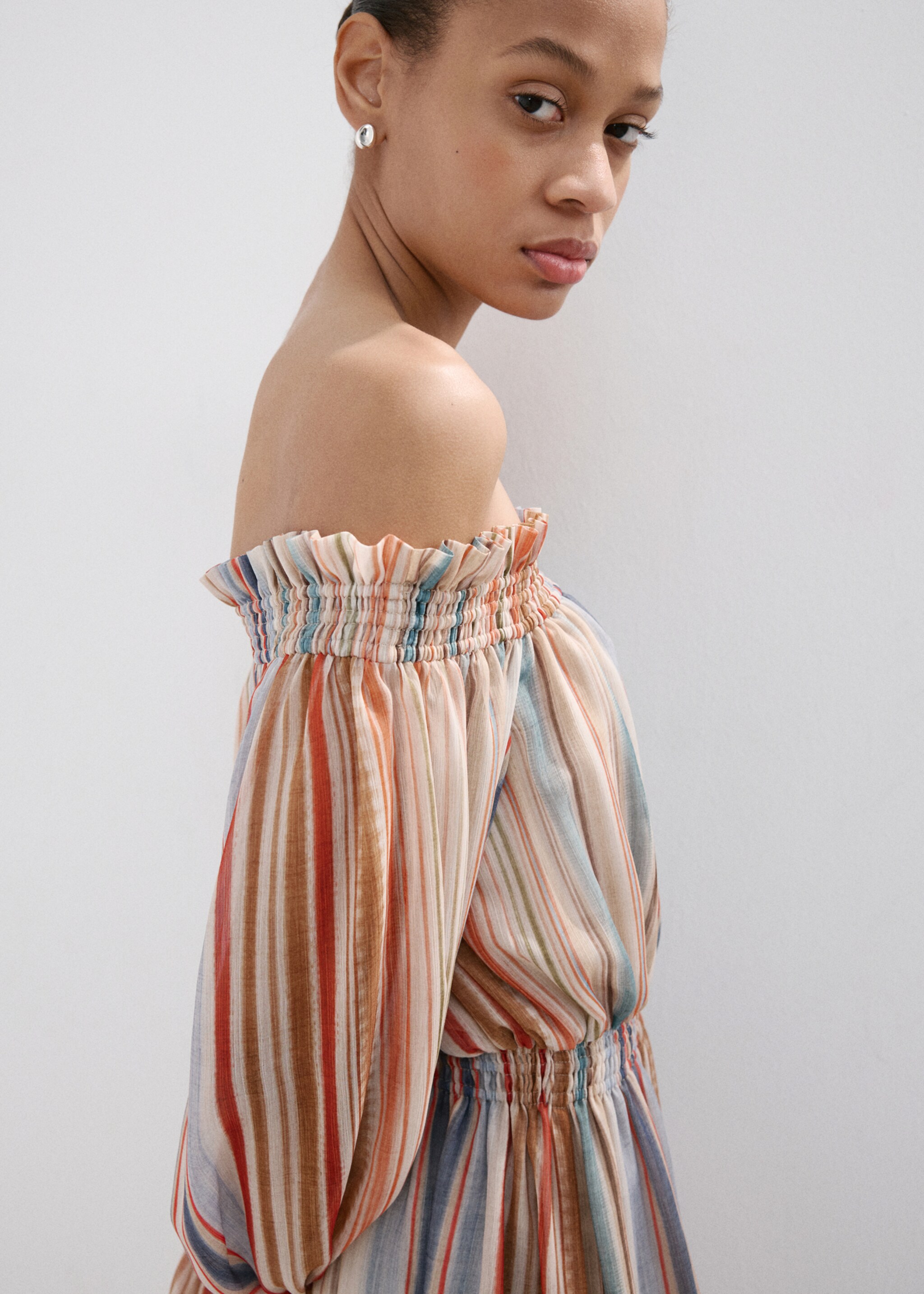 Robe à rayures sans bretelles - Détail de l'article 1, Écru. Ref: 27027947-00.