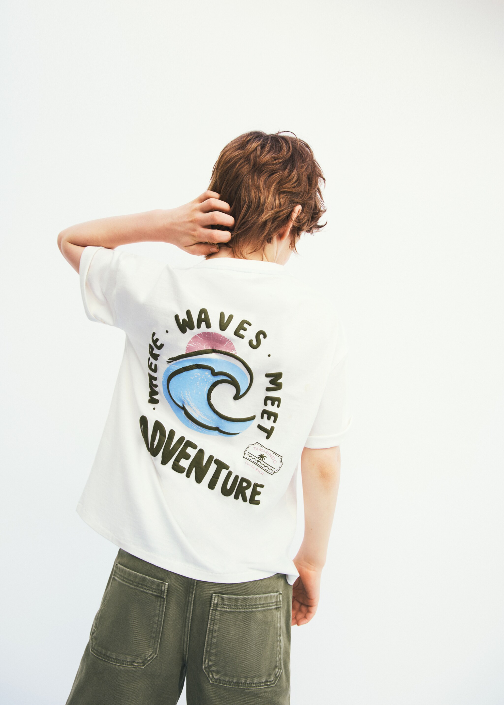 T-shirt en coton imprimé - Plan moyen, Blanc cassé. Ref: 27028270-00.