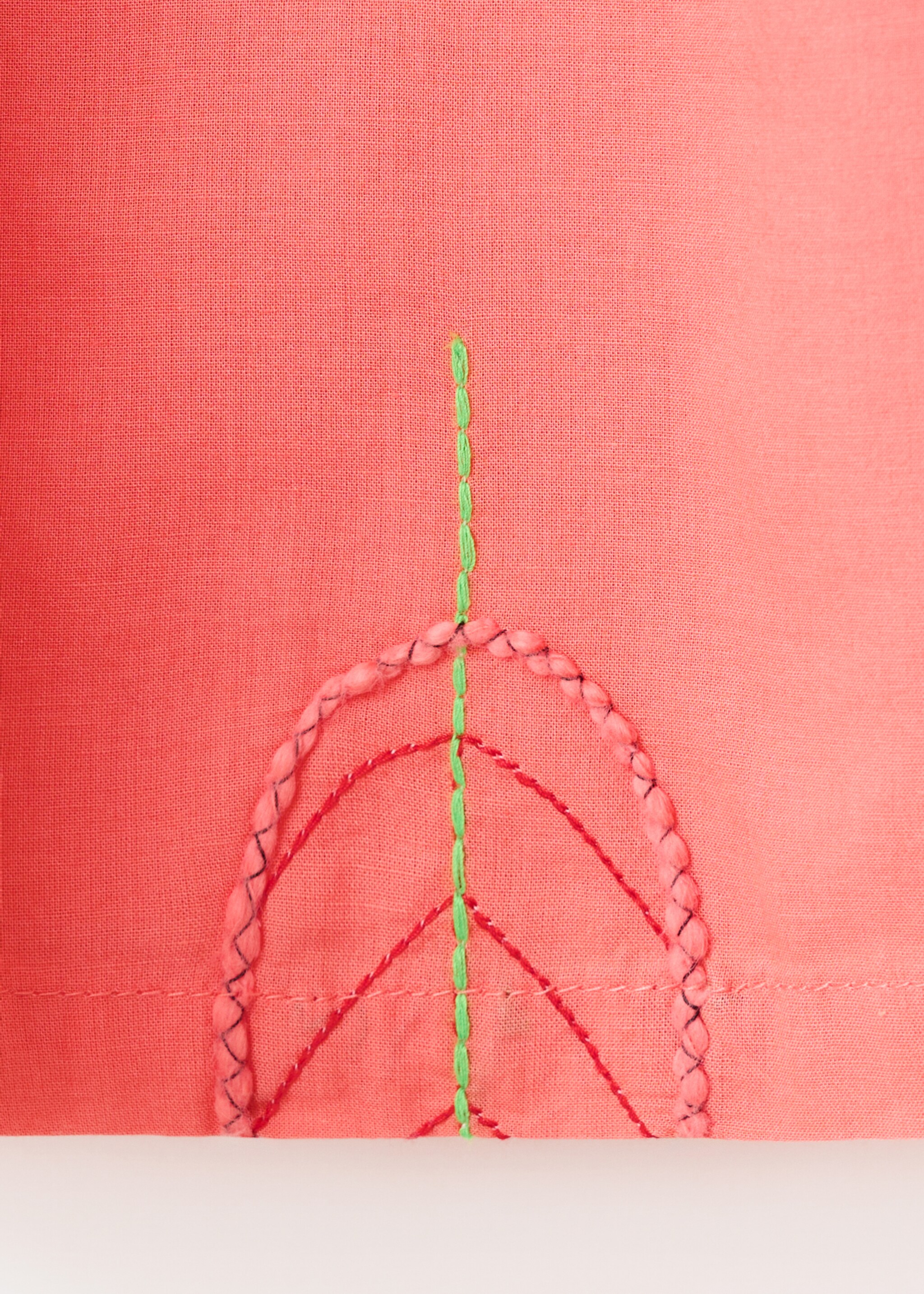 Strapless dress with embroidered details - Details of the article 0, Coral Red. Ref: 27028275-00.