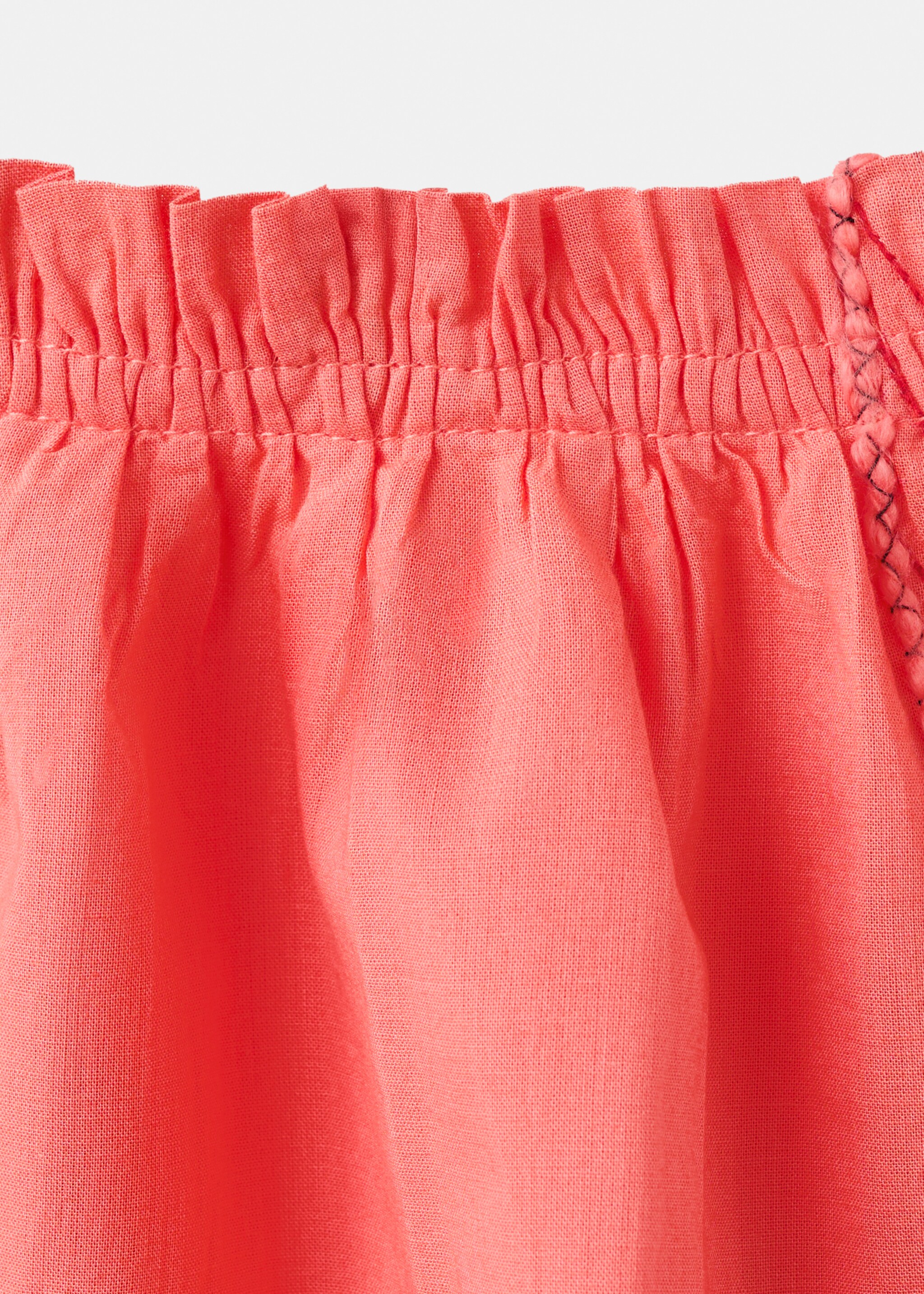 Strapless dress with embroidered details - Details of the article 8, Coral Red. Ref: 27028275-00.