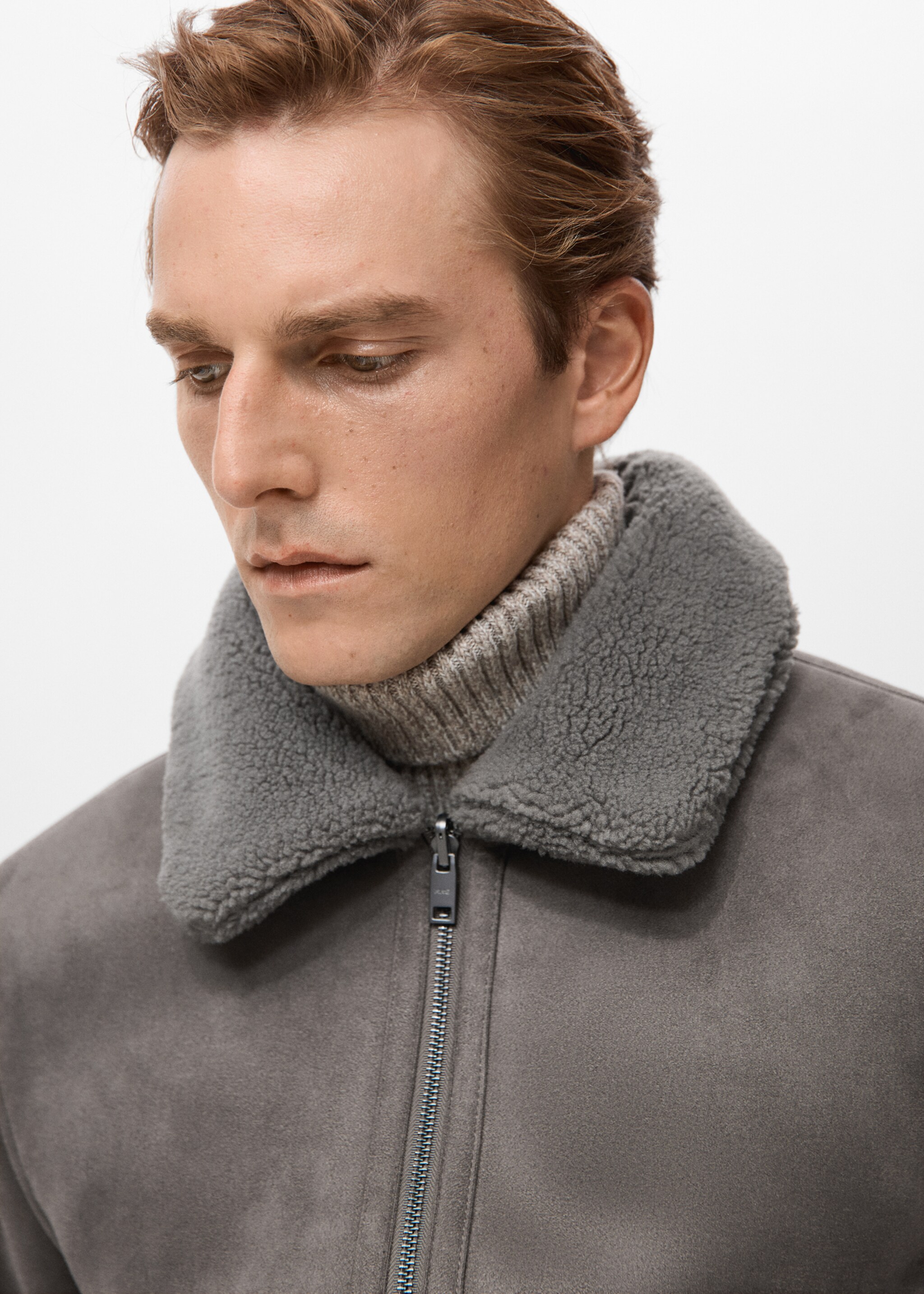 Double face jacket with fleece lining - Details of the article 1, Medium Heather Grey. Ref: 27031176-00.