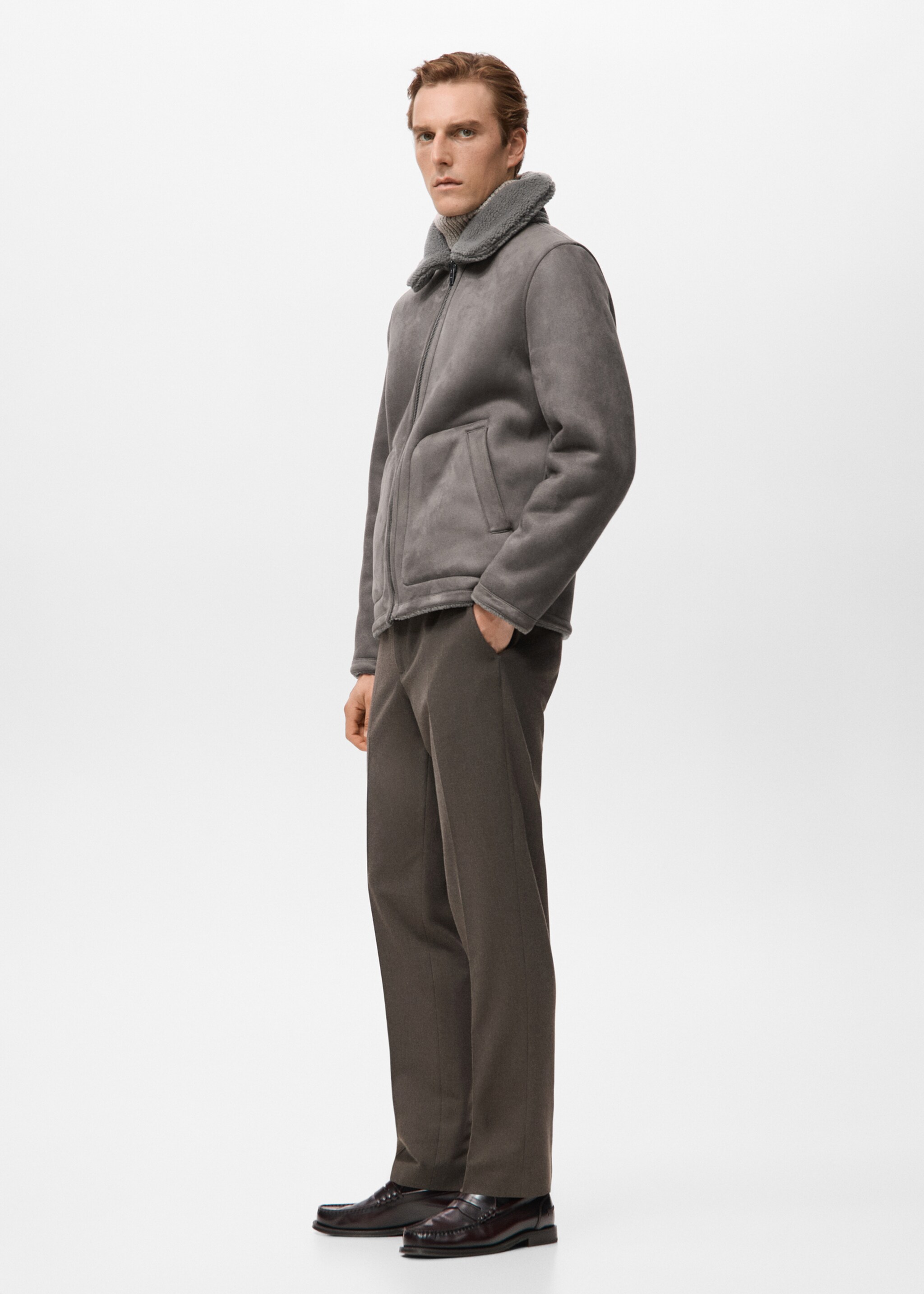 Double face jacket with fleece lining - Details of the article 2, Medium Heather Grey. Ref: 27031176-00.