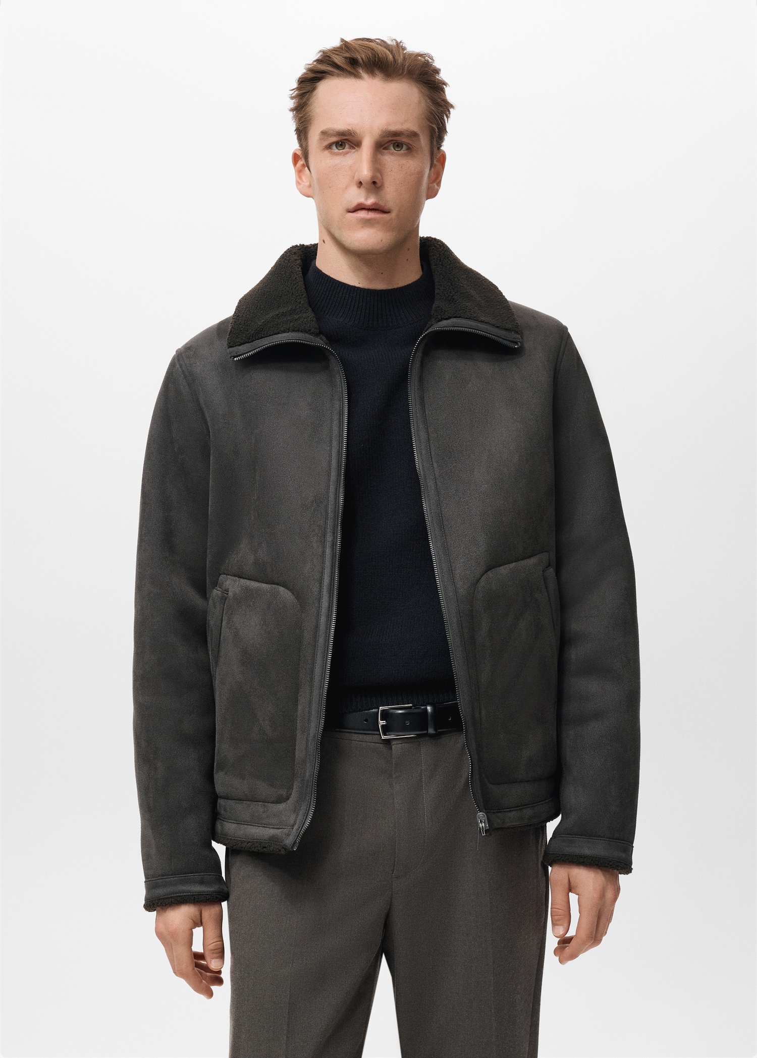 Shearling-lined faux-leather jacket Men MANGO Malaysia