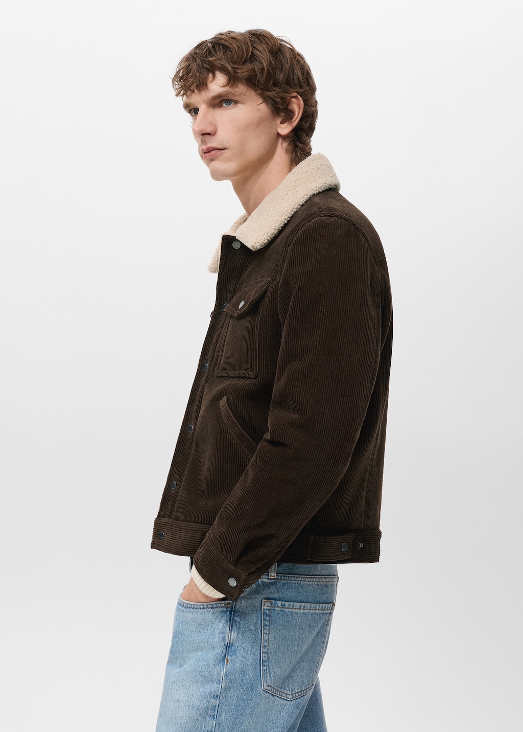 Corduroy jacket with shearling-effect lining