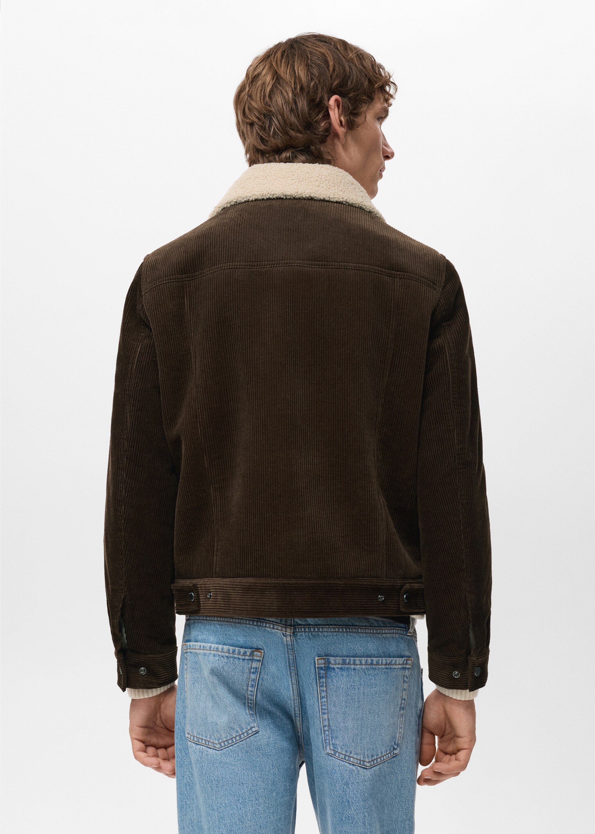 Blouson velours côtelé doublé imitation mouton - Verso de l’article, Chocolat. Ref: 27031179-00.