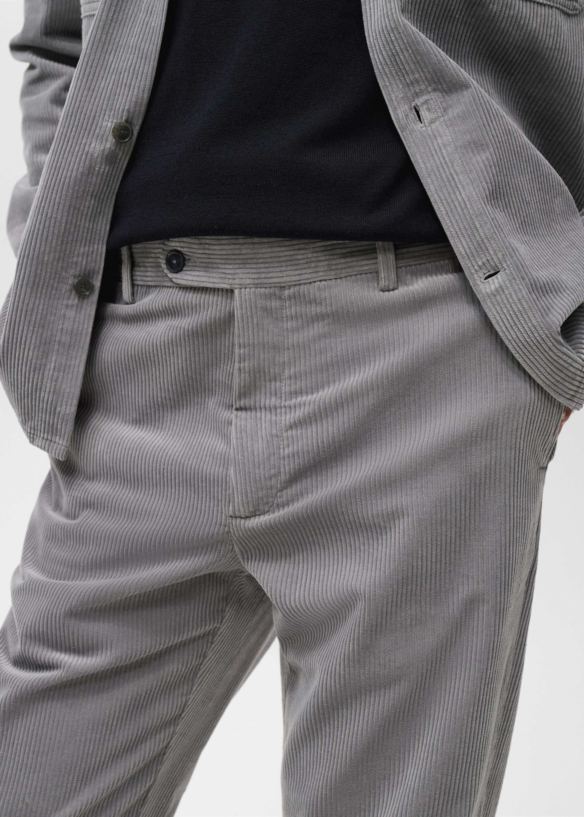 Corduroy regular-fit trousers - Details of the article 1, Light Heather Grey. Ref: 27031188-00.