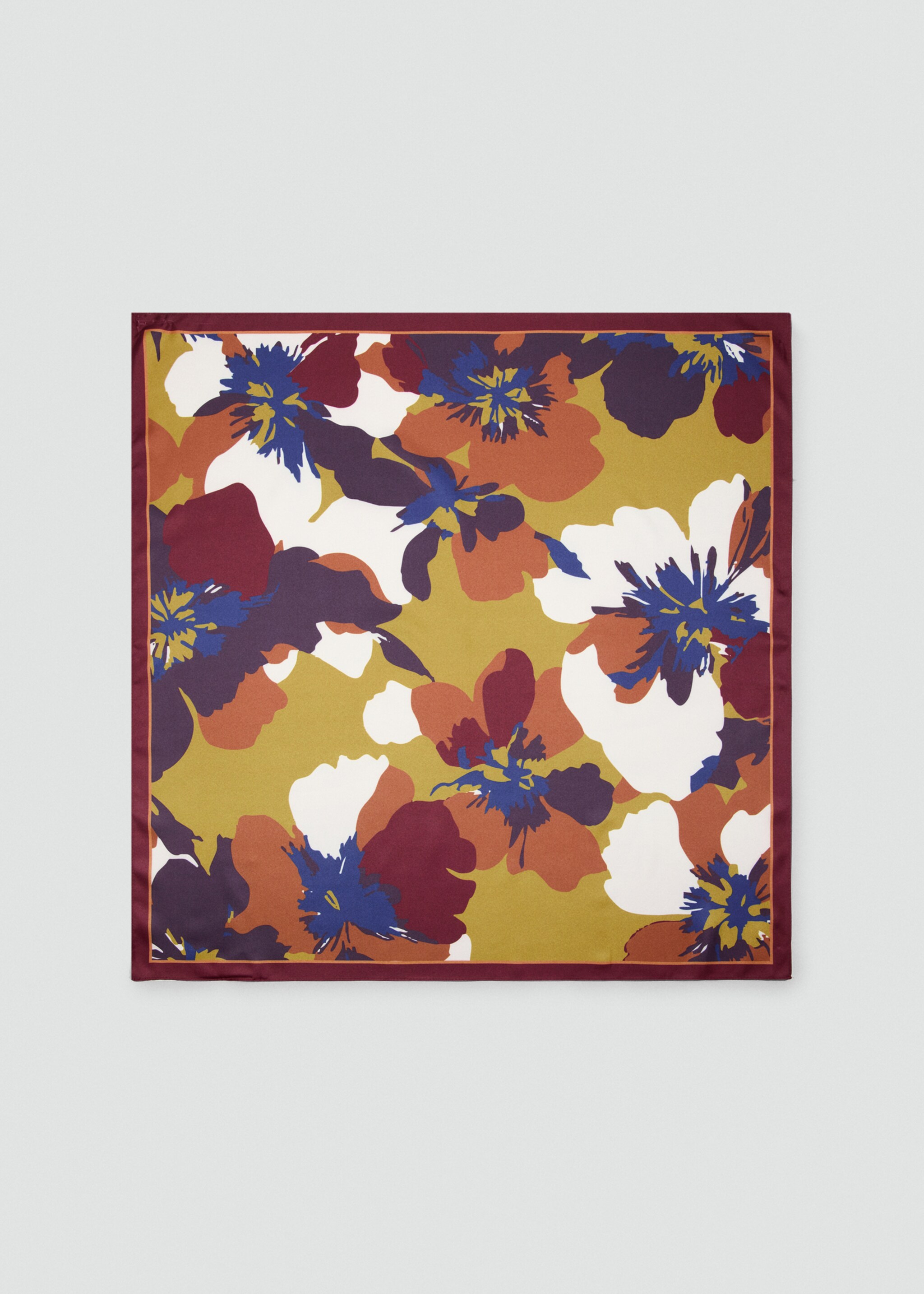 Floral satin scarf - Article without model, Maroon. Ref: 27031200-00.