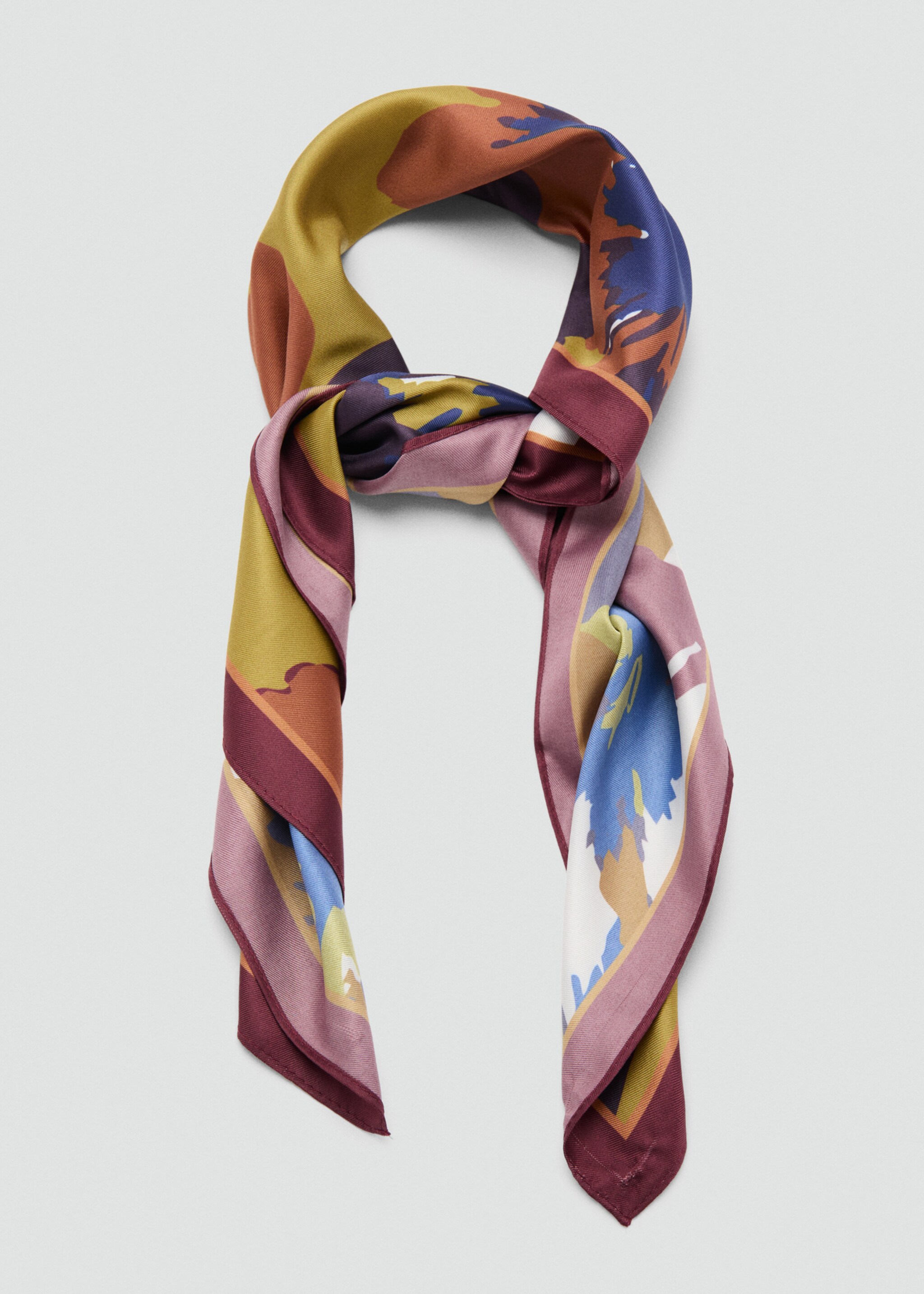 Floral satin scarf - Details of the article 1, Maroon. Ref: 27031200-00.