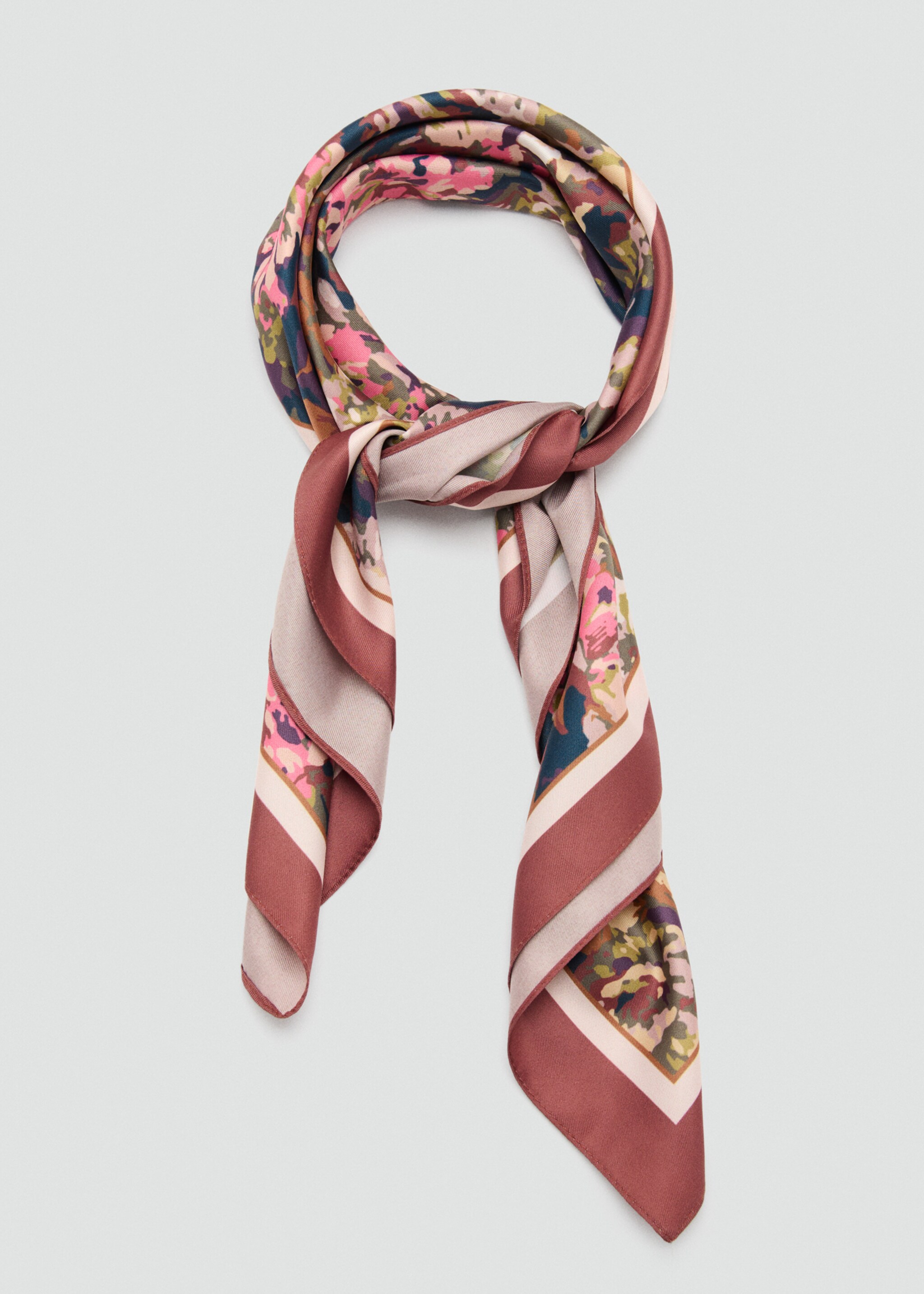 Floral satin scarf - Details of the article 1, Brown. Ref: 27031201-00.
