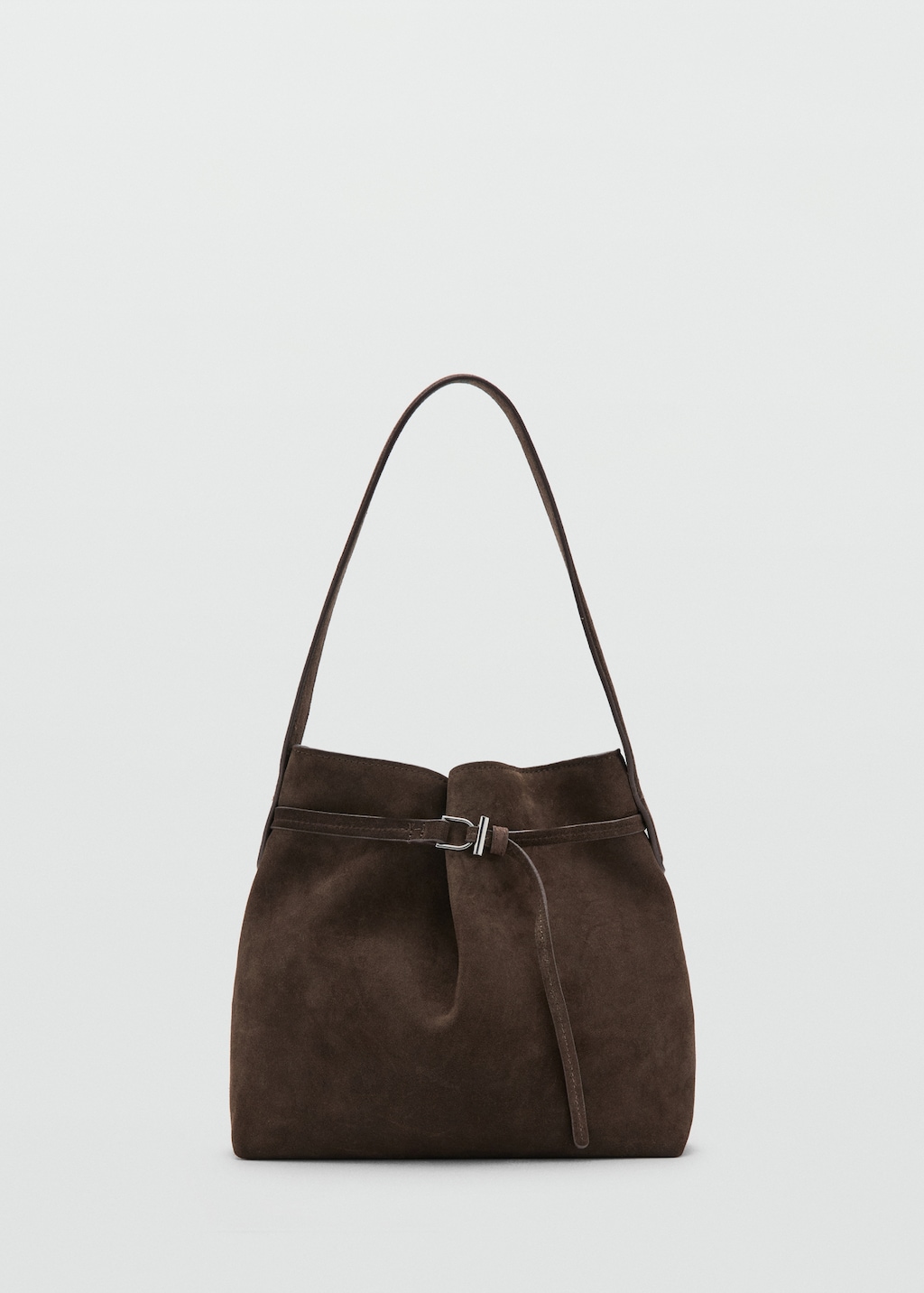 Suede bucket bag with buckle