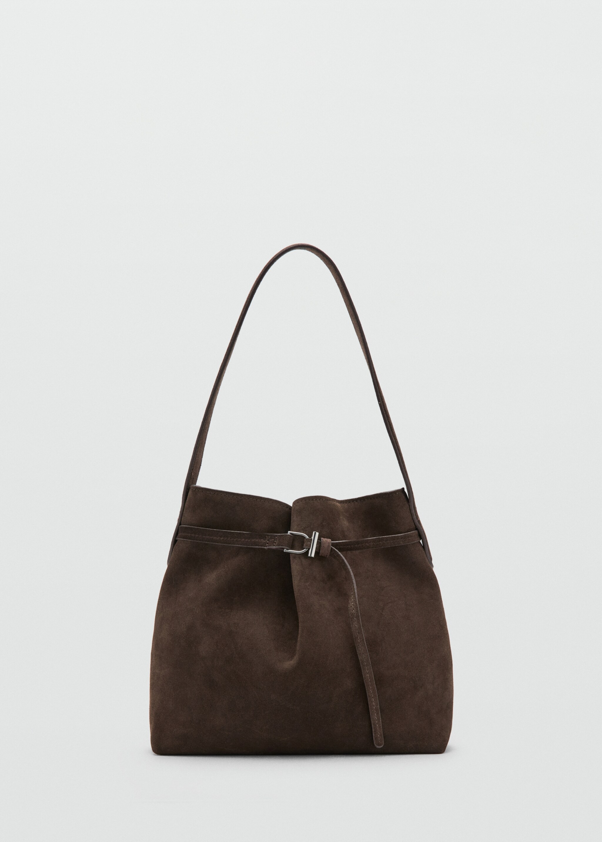 Suede bucket bag with buckle - Article without model, Chocolate. Ref: 27031212-00.