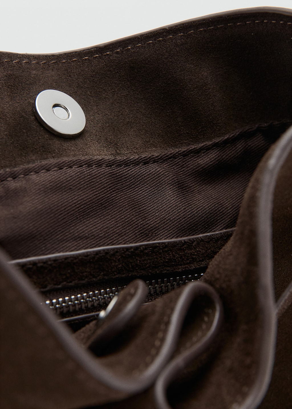 Suede bucket bag with buckle