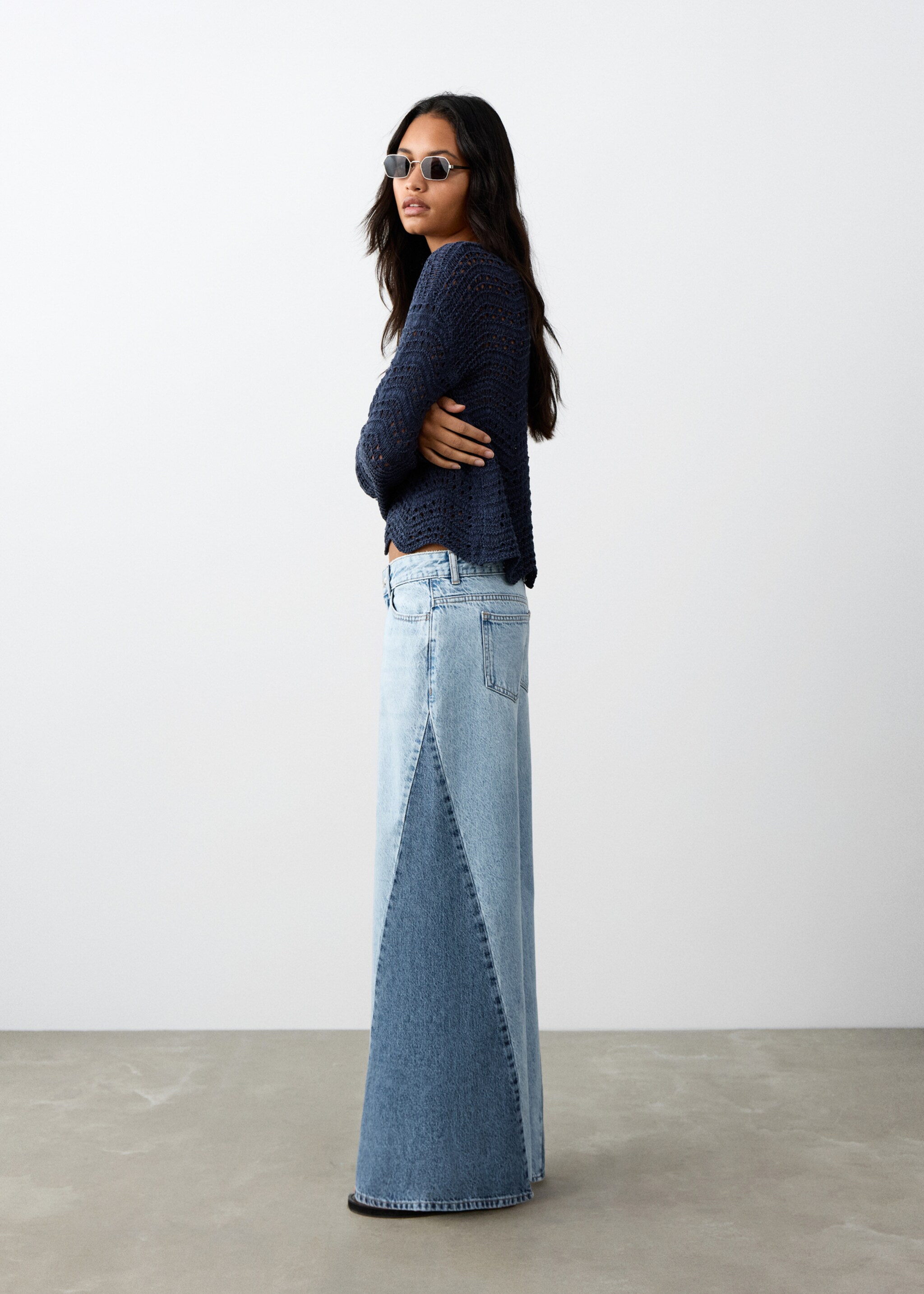 Bicolour wide-leg jeans - Medium plane, Medium Blue. Ref: 27031214-00.