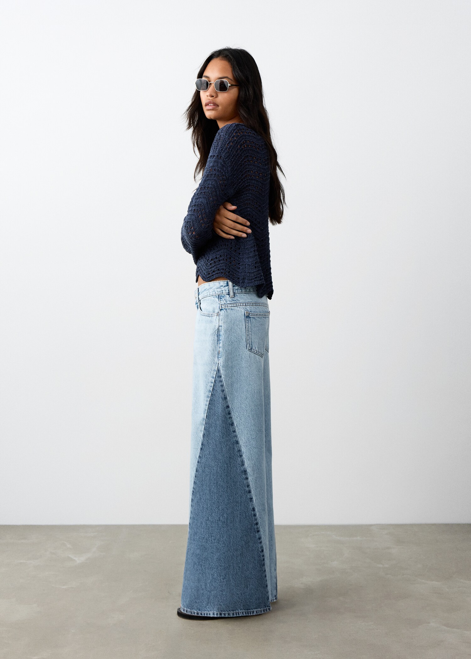 Bicolour wide-leg jeans - Medium plane
