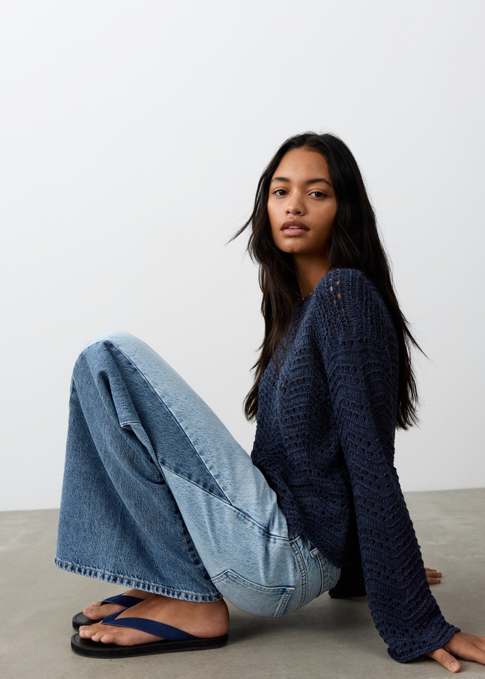 جينز واسع الساق بلونين - تفاصيل المنتج 1, أزرق متوسط. Ref: 27031214-00.