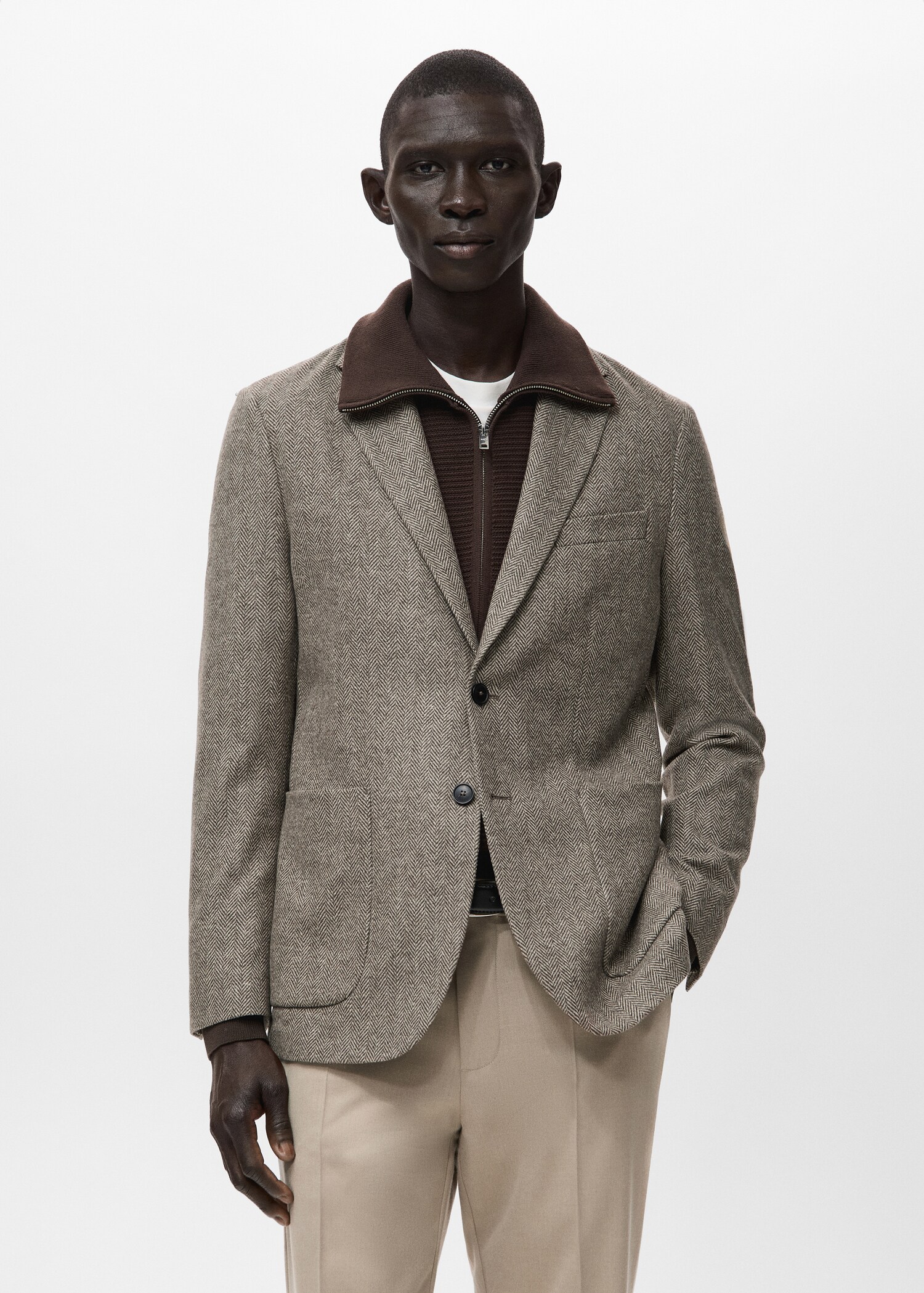 Slim fit wool blend blazer - Medium plane