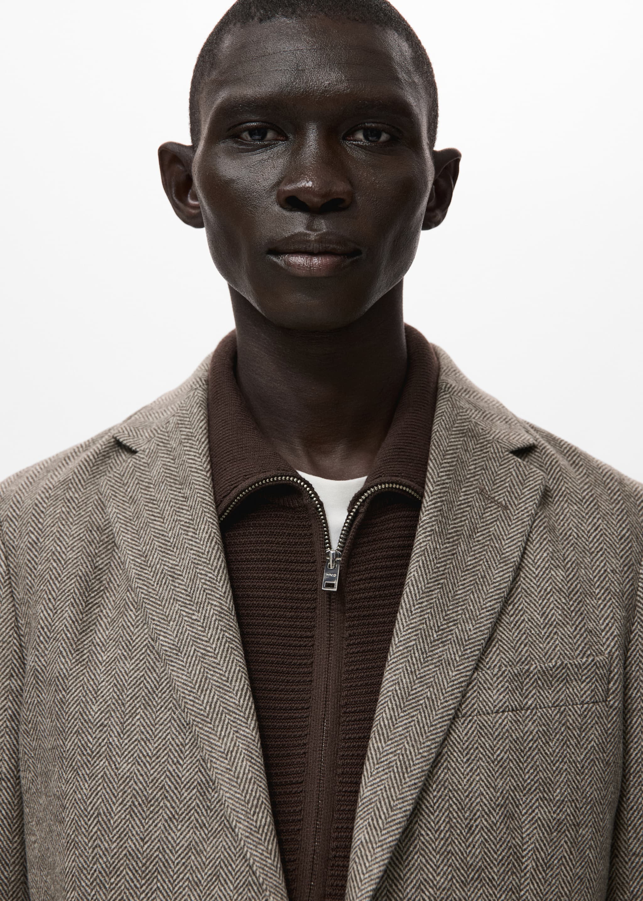 Slim fit wool blend blazer - Details of the article 1, Brown. Ref: 27031230-00.