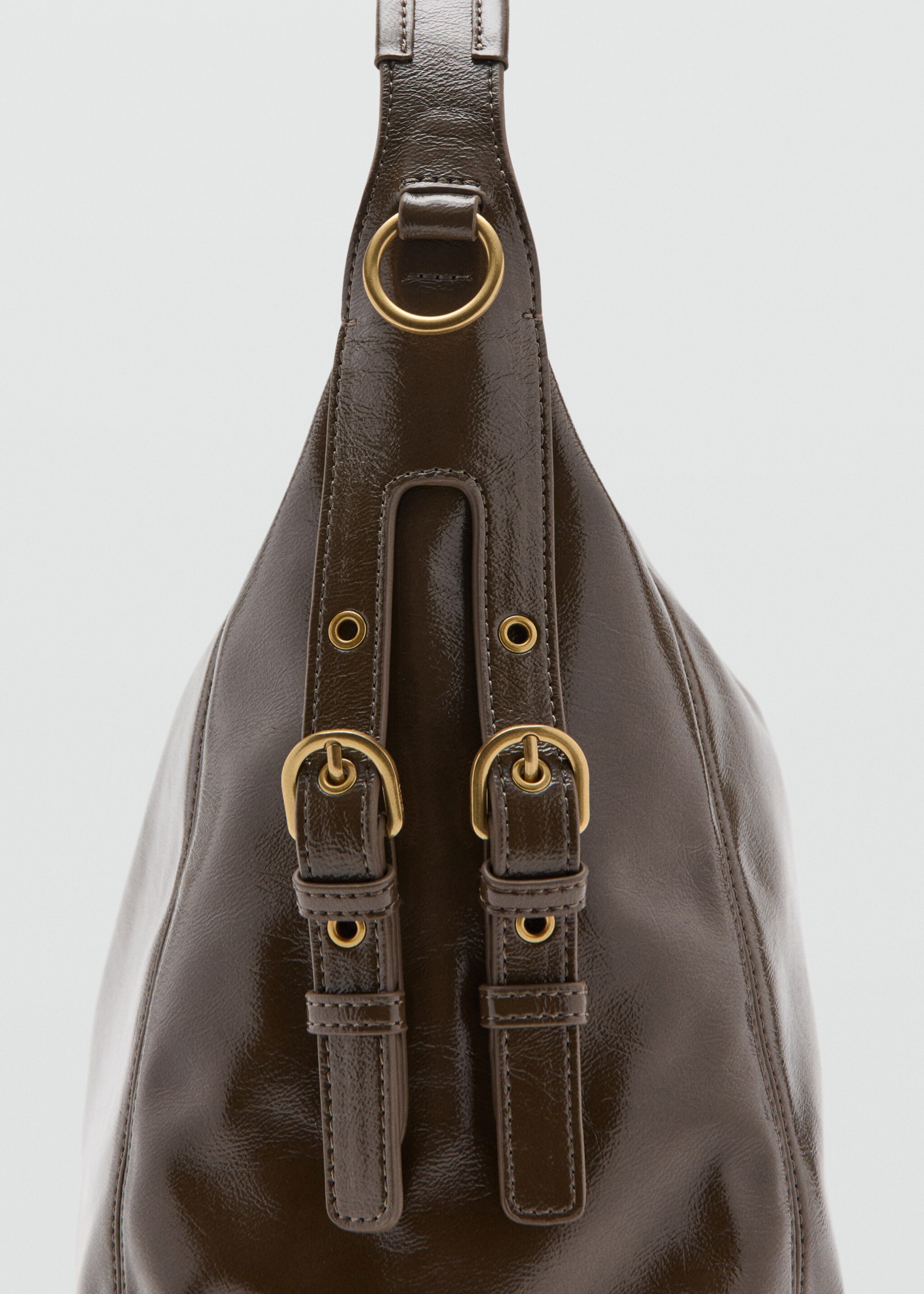 Shoulder bag with buckles detail - Details of the article 1, Khaki. Ref: 27031234-00.