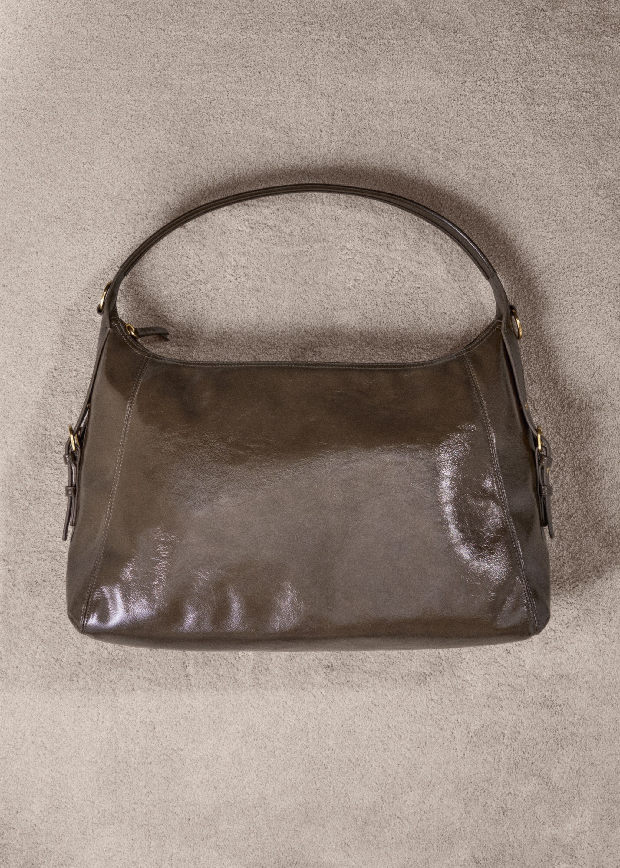 Shoulder bag with buckles detail - Details of the article 7, Khaki. Ref: 27031234-00.