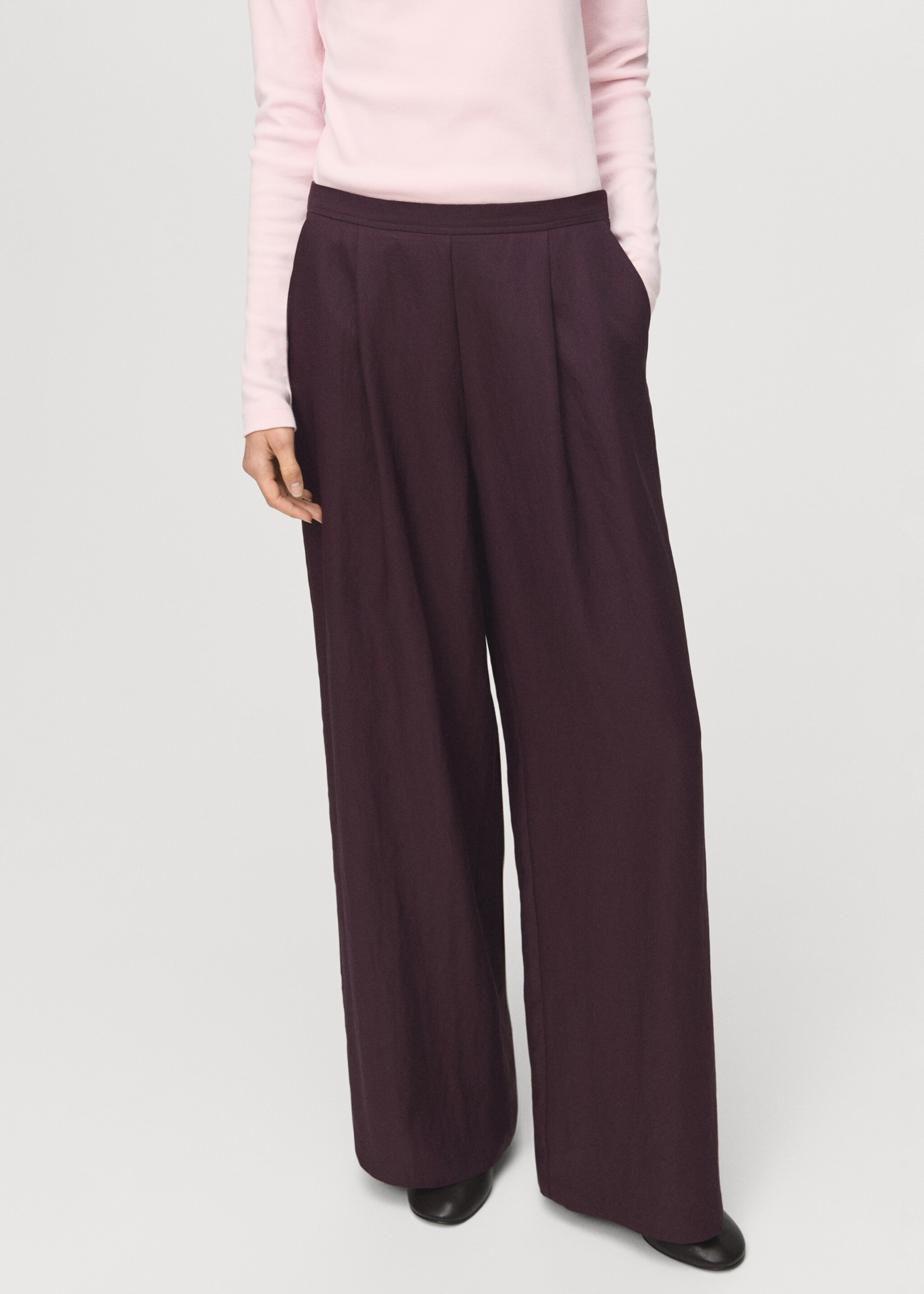 Palazzo trousers - Medium plane, Burgundy. Ref: 27031241-00.