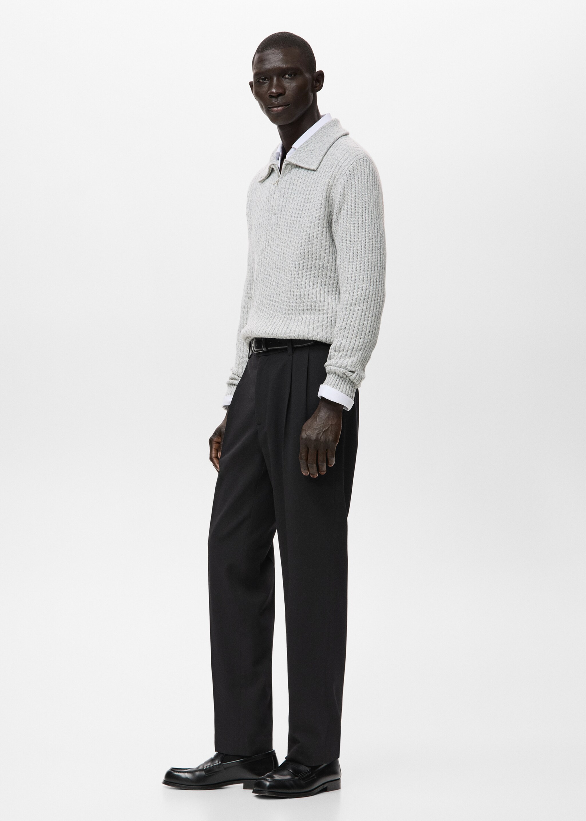 Wool-blend sweater with zip - Details of the article 2, Light Heather Grey. Ref: 27031254-00.