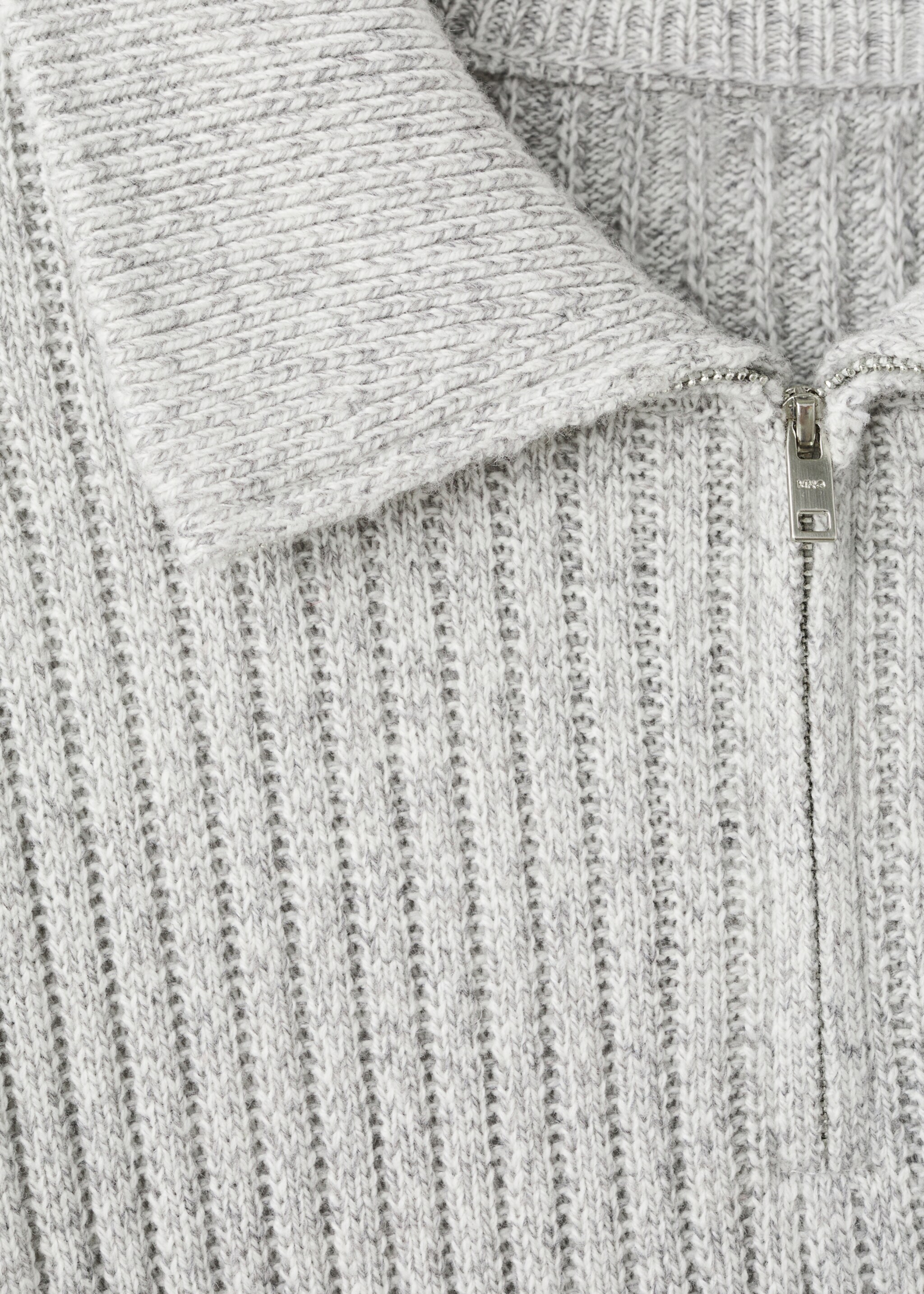 Wool-blend sweater with zip - Details of the article 8, Light Heather Grey. Ref: 27031254-00.