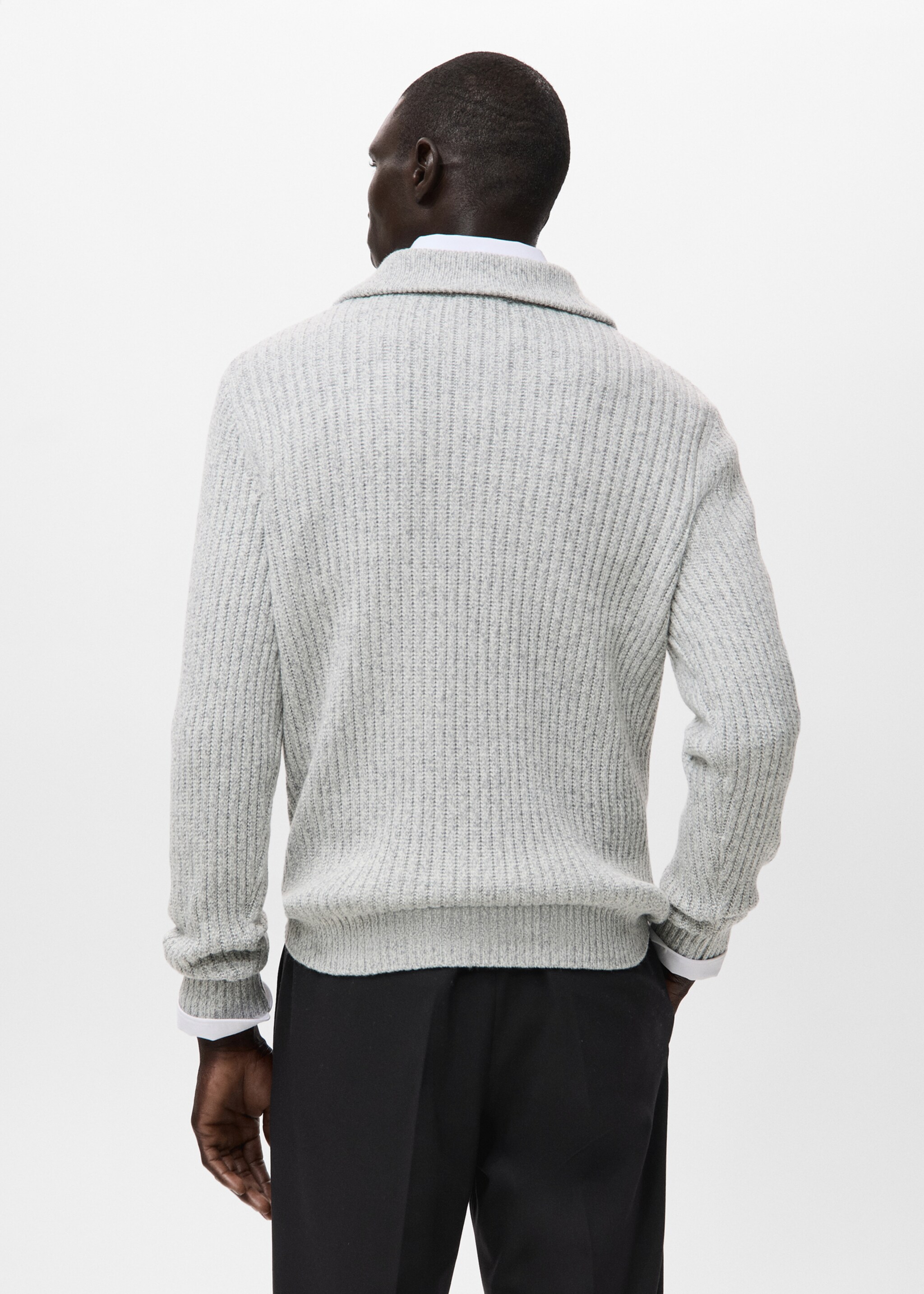 Wool-blend sweater with zip - Reverse of the article, Light Heather Grey. Ref: 27031254-00.