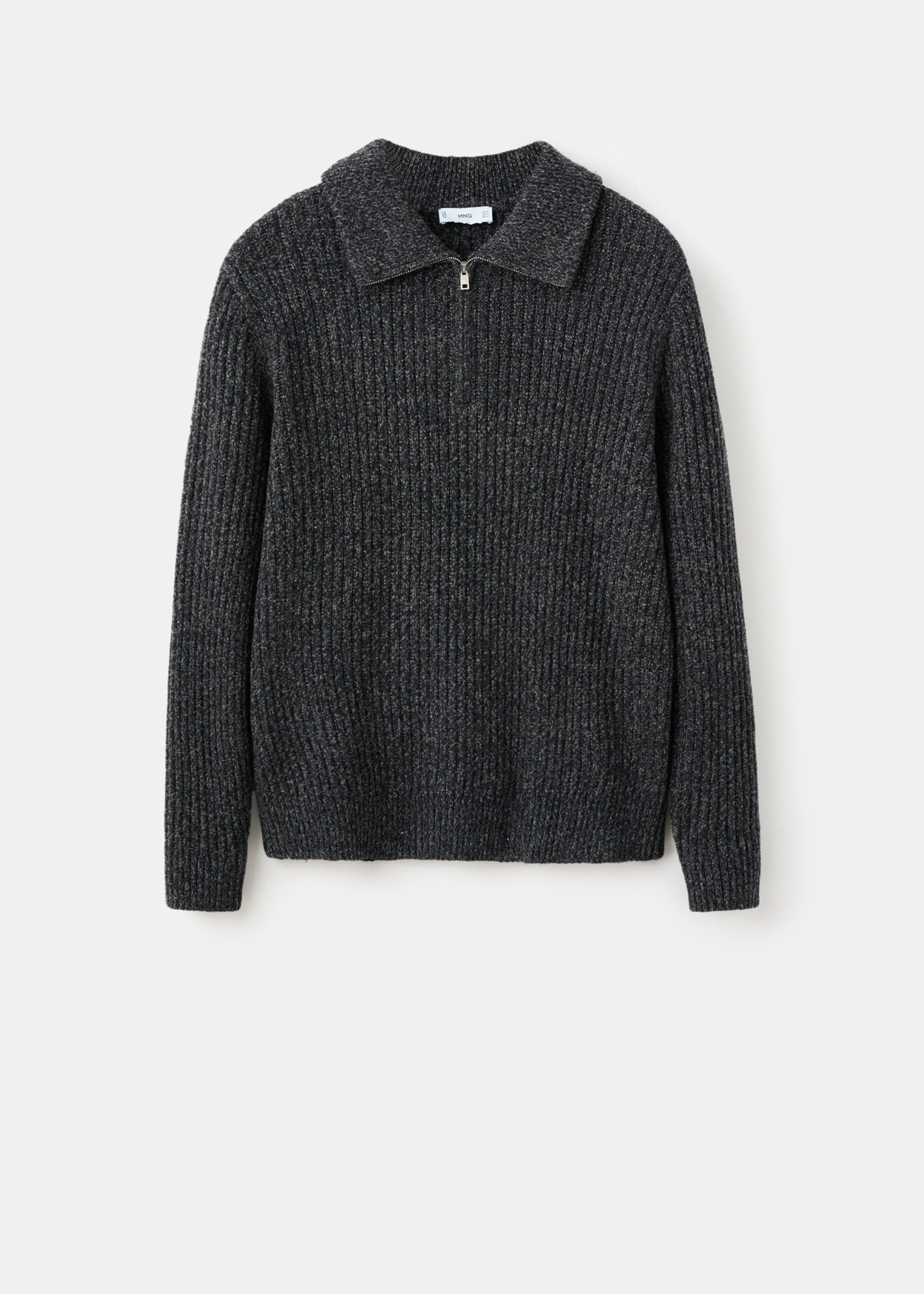 Wool-blend sweater with zip - Article without model, Dark Heather Grey. Ref: 27031254-00.