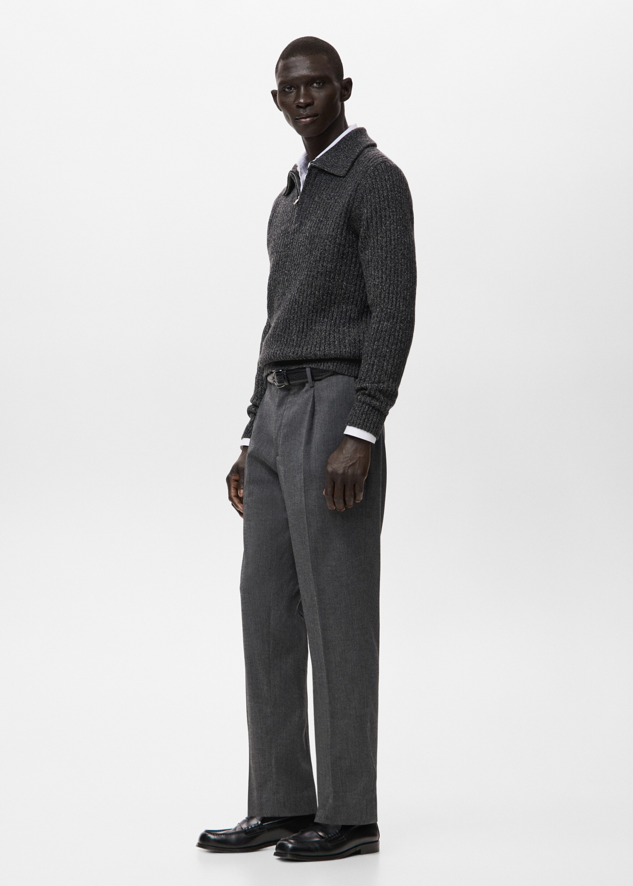Wool-blend sweater with zip - Details of the article 2, Dark Heather Grey. Ref: 27031254-00.