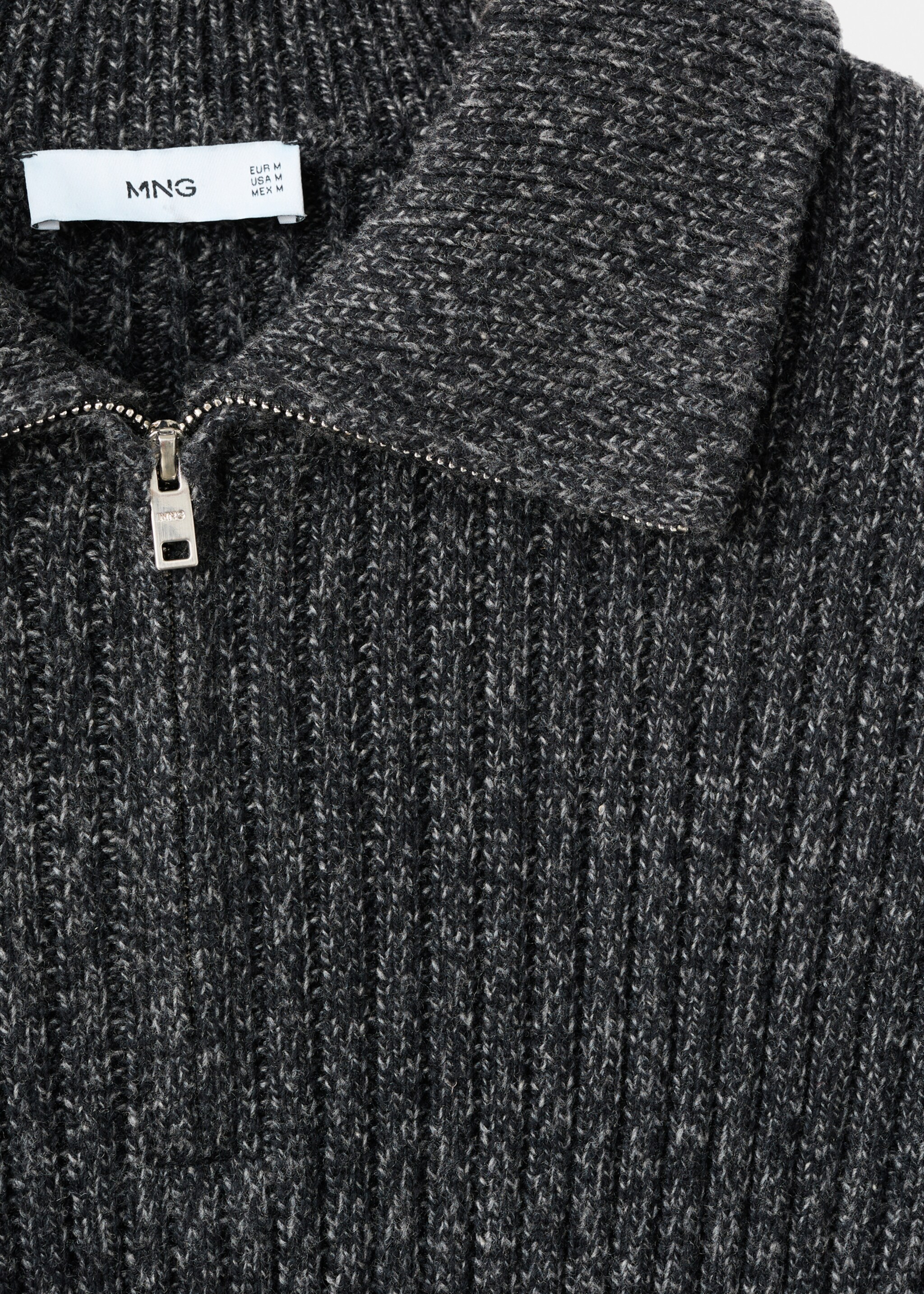 Wool-blend sweater with zip - Details of the article 8, Dark Heather Grey. Ref: 27031254-00.
